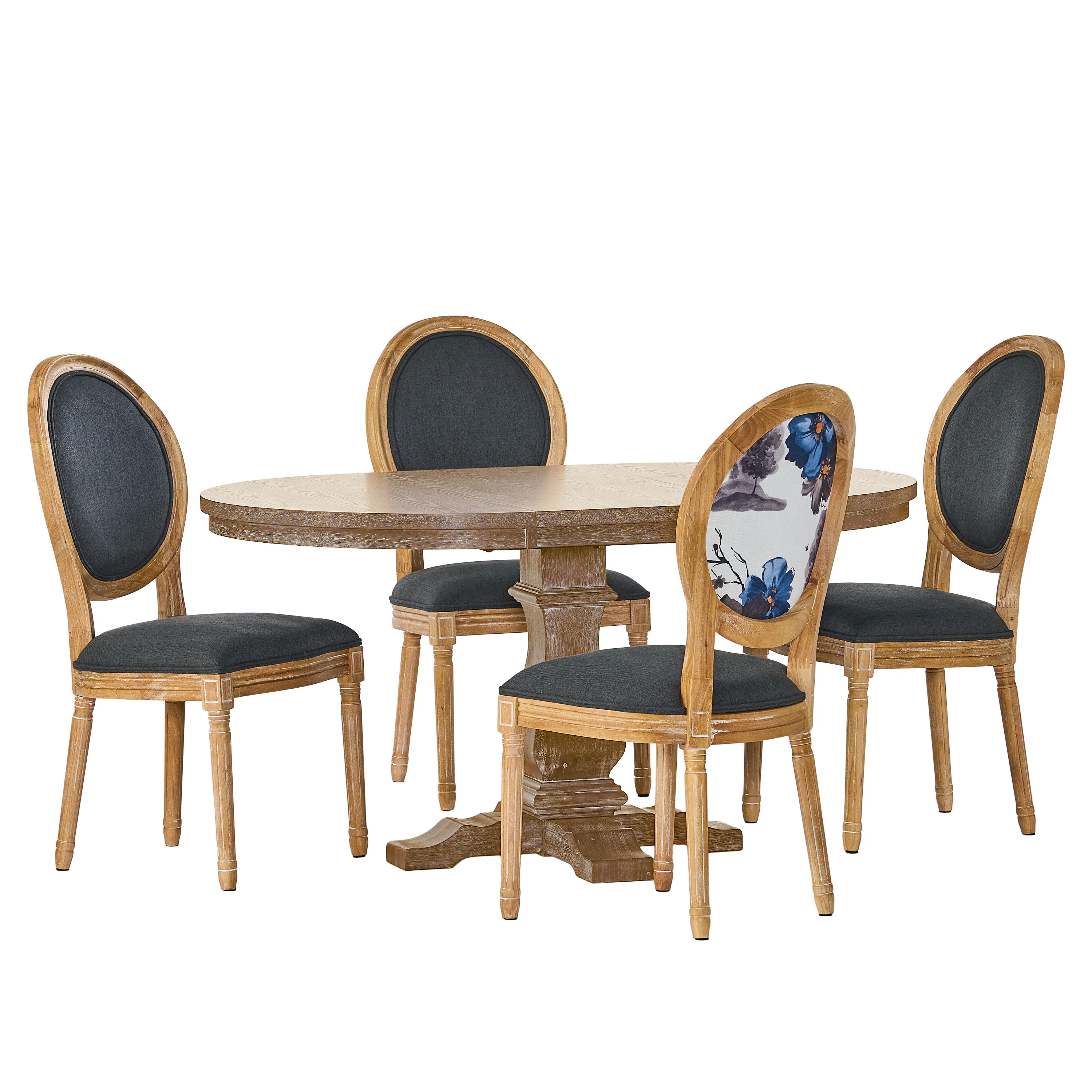 Naclerio French Country Fabric Upholstered Wood 5 Piece Dining Set - furnishings