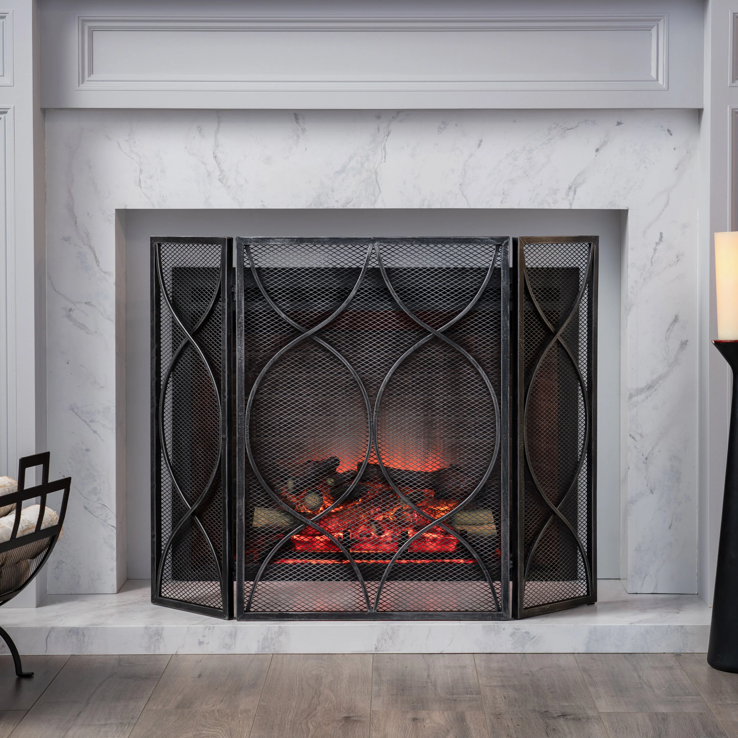 Laylah Modern Three Panel Iron Firescreen - furnishings