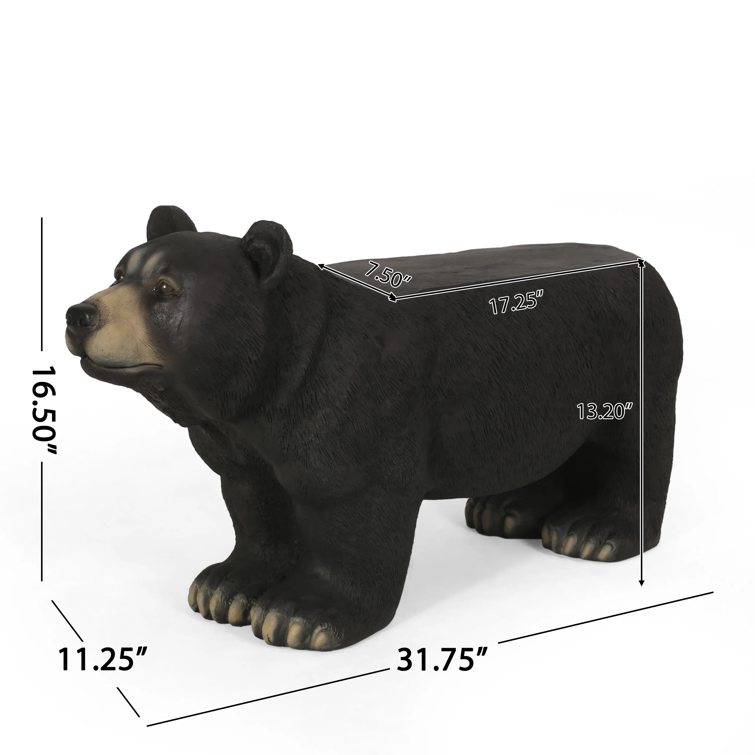 Romer Outdoor Bear Garden Bench, Matte Black - furnishings