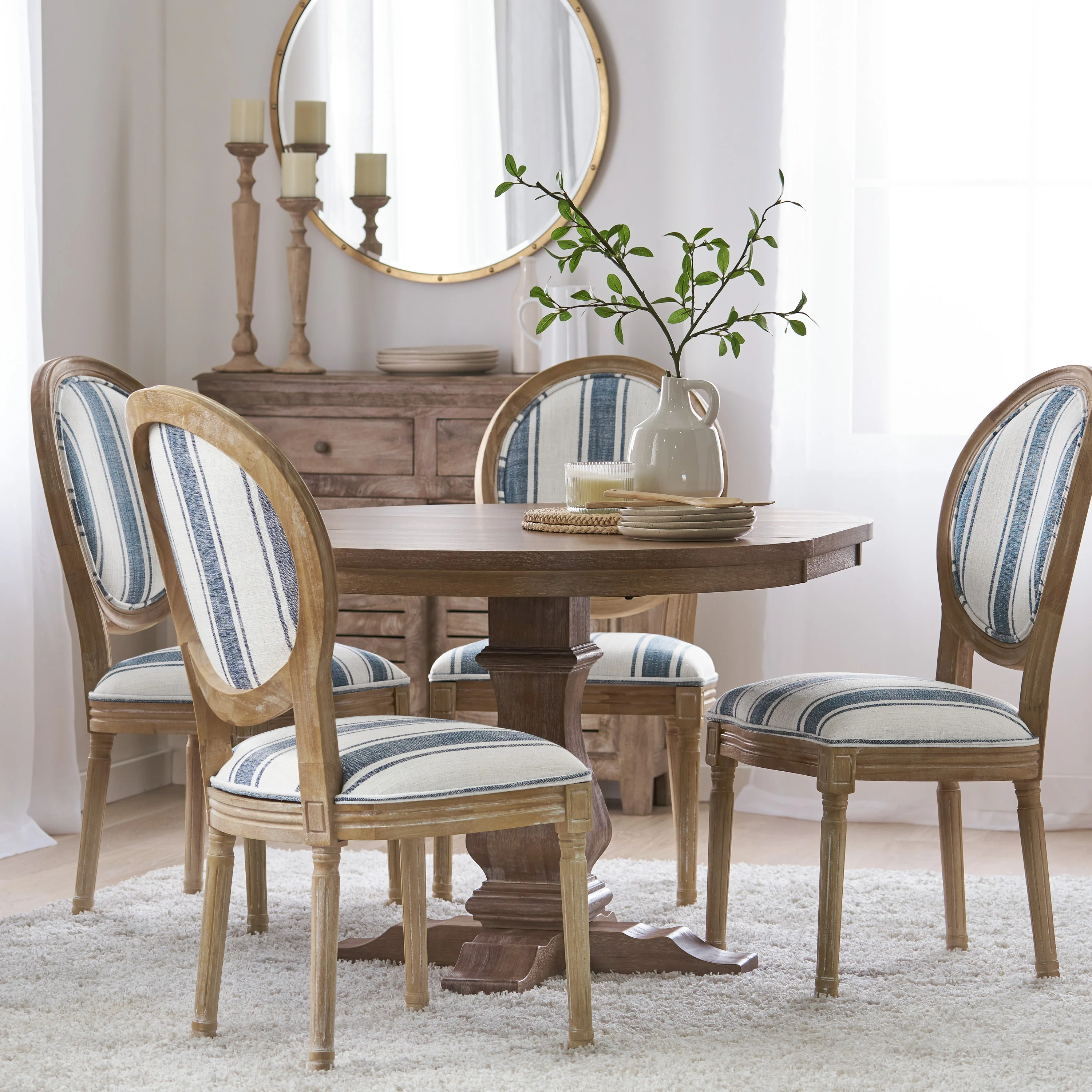 Naclerio French Country Fabric Upholstered Wood 5 Piece Dining Set - furnishings