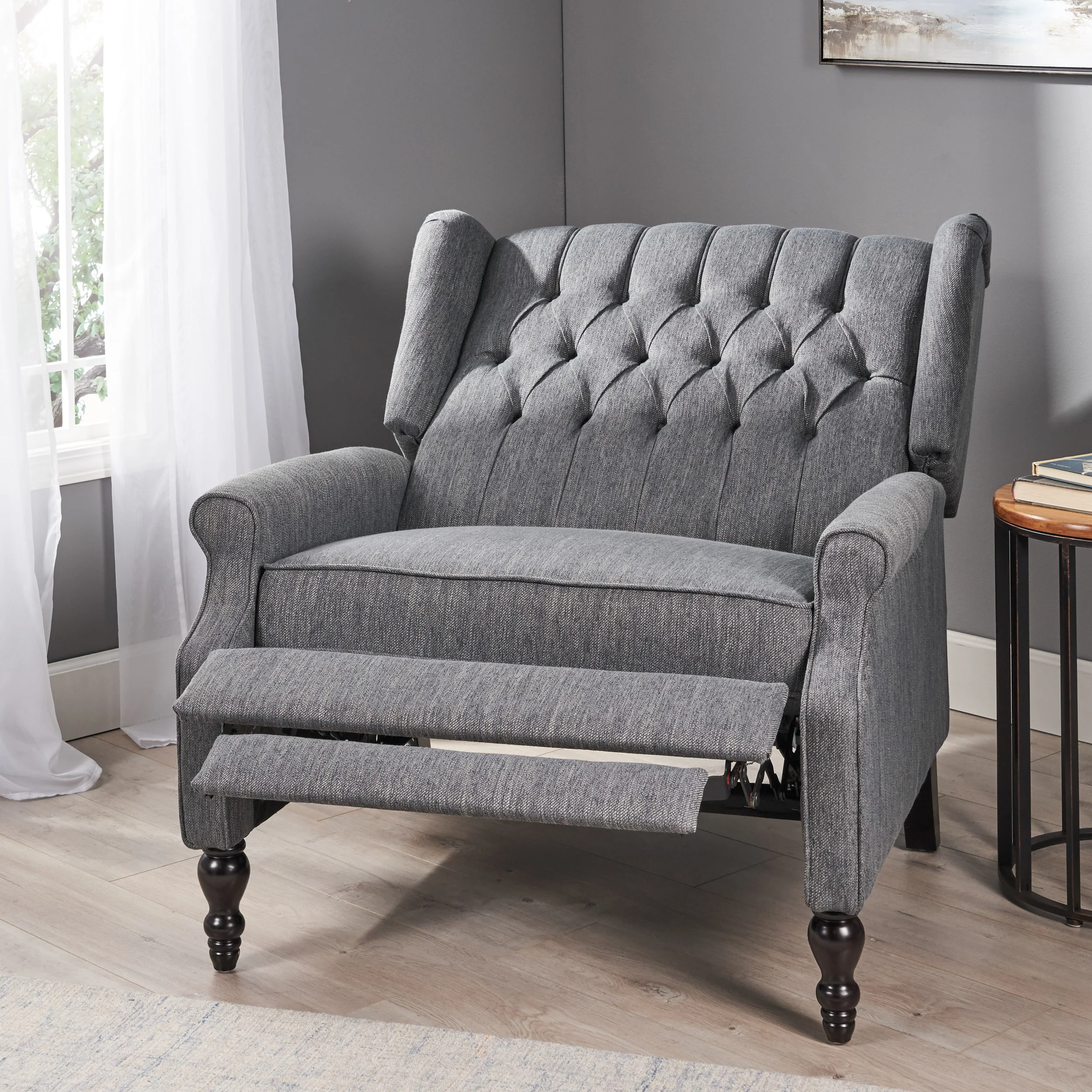 Salome Oversized Tufted Wingback Fabric Push Back Recliner - furnishings