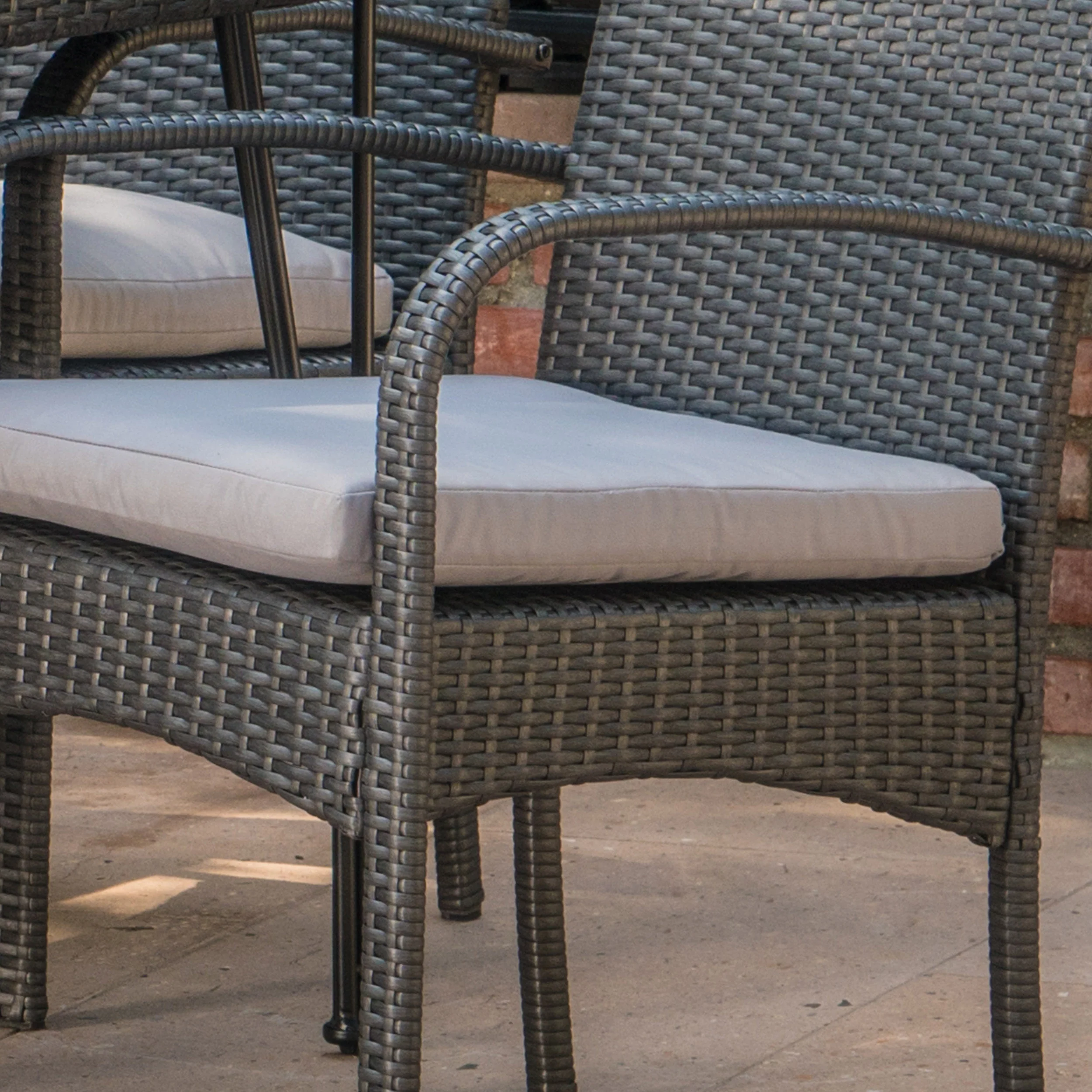Kari Outdoor 7 Piece Wicker Rectangular Dining Set with Water Resistant Cushions - furnishings