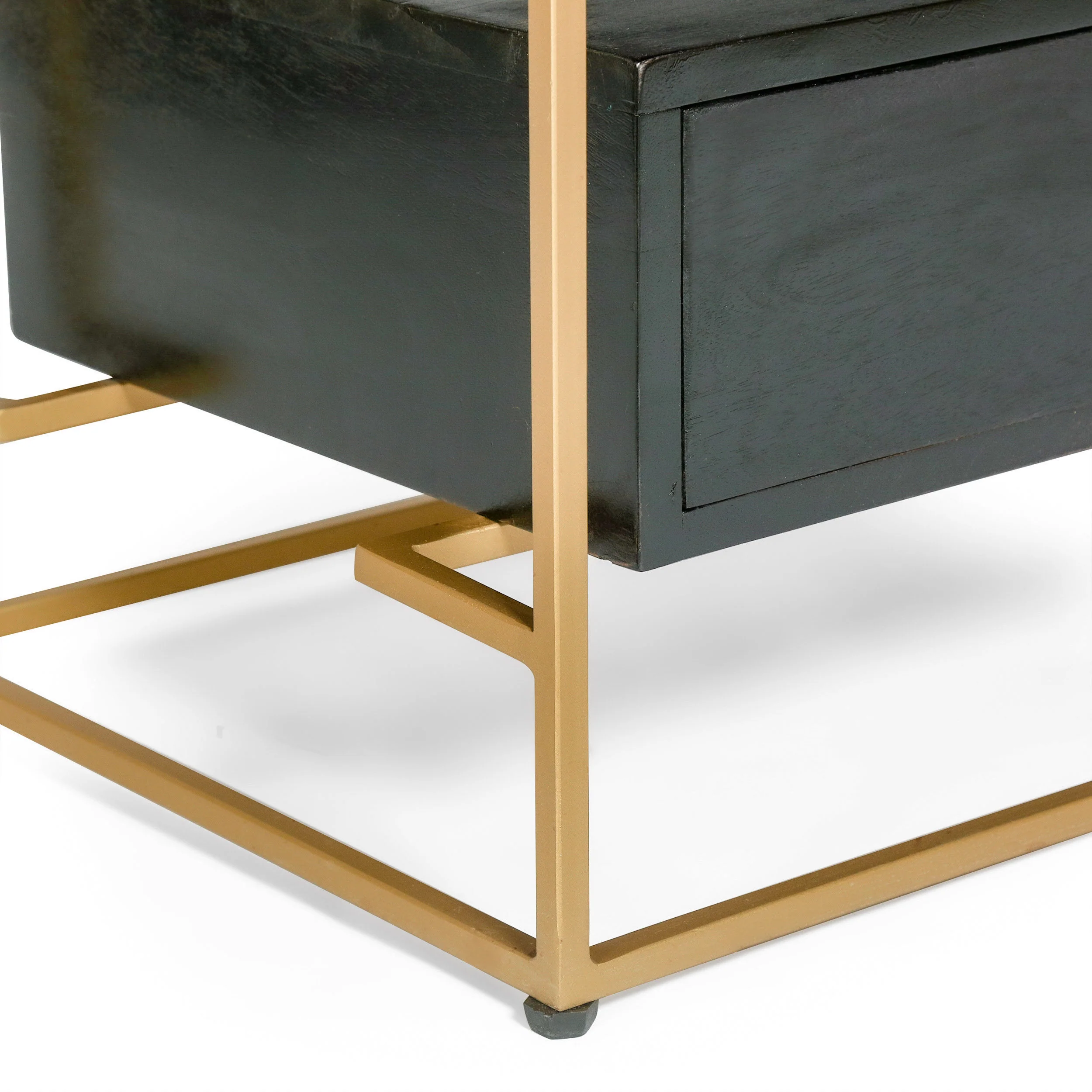 Sonne Modern Handcrafted 3 Drawer Glass Top Nightstand, Black and Brass - furnishings