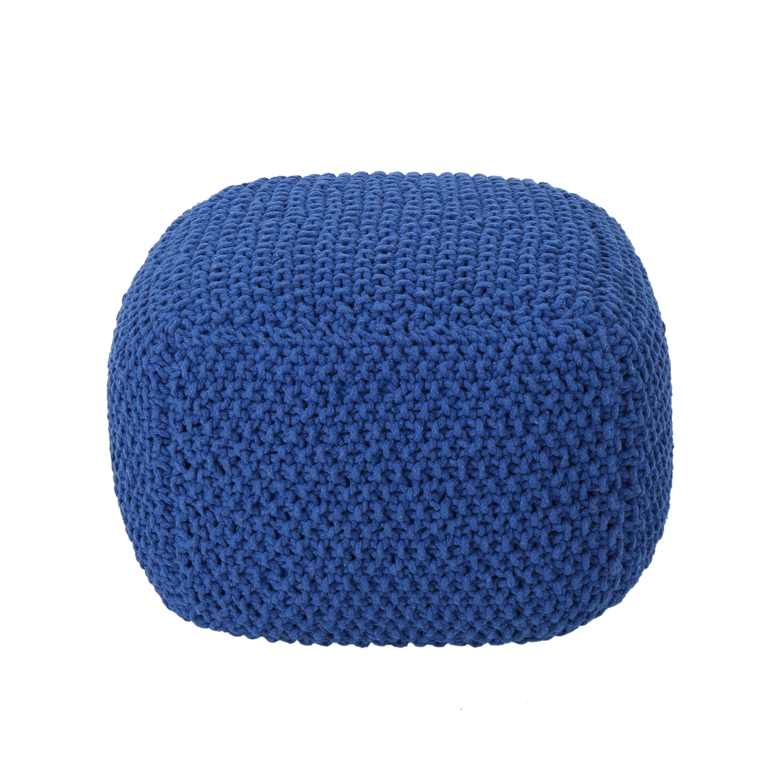 Knox Modern Boho Hand-Knitted Cotton Thread Pouf Foot Stool - furnishings
