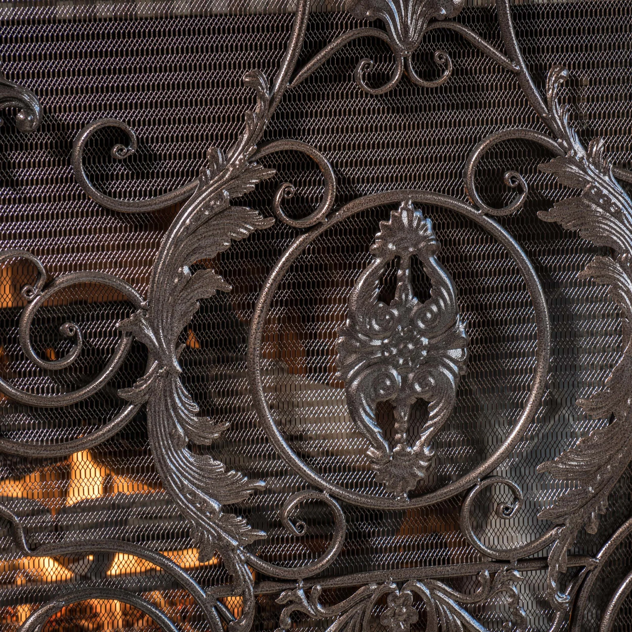 Waterbury Traditional Iron Fireplace Screen, Gold on Black - furnishings
