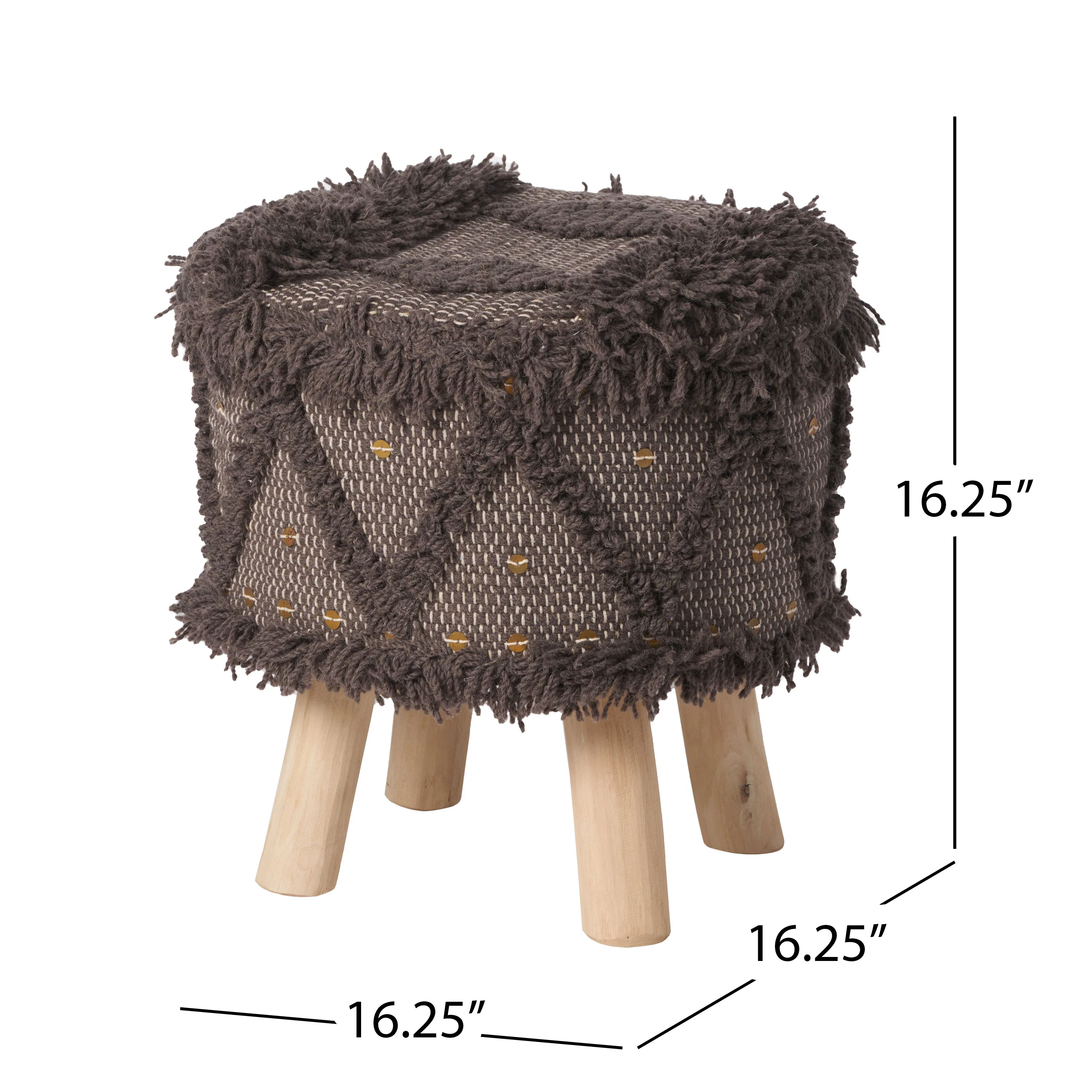 Edene Handcrafted Boho Fabric Stool with Metal Accents - furnishings