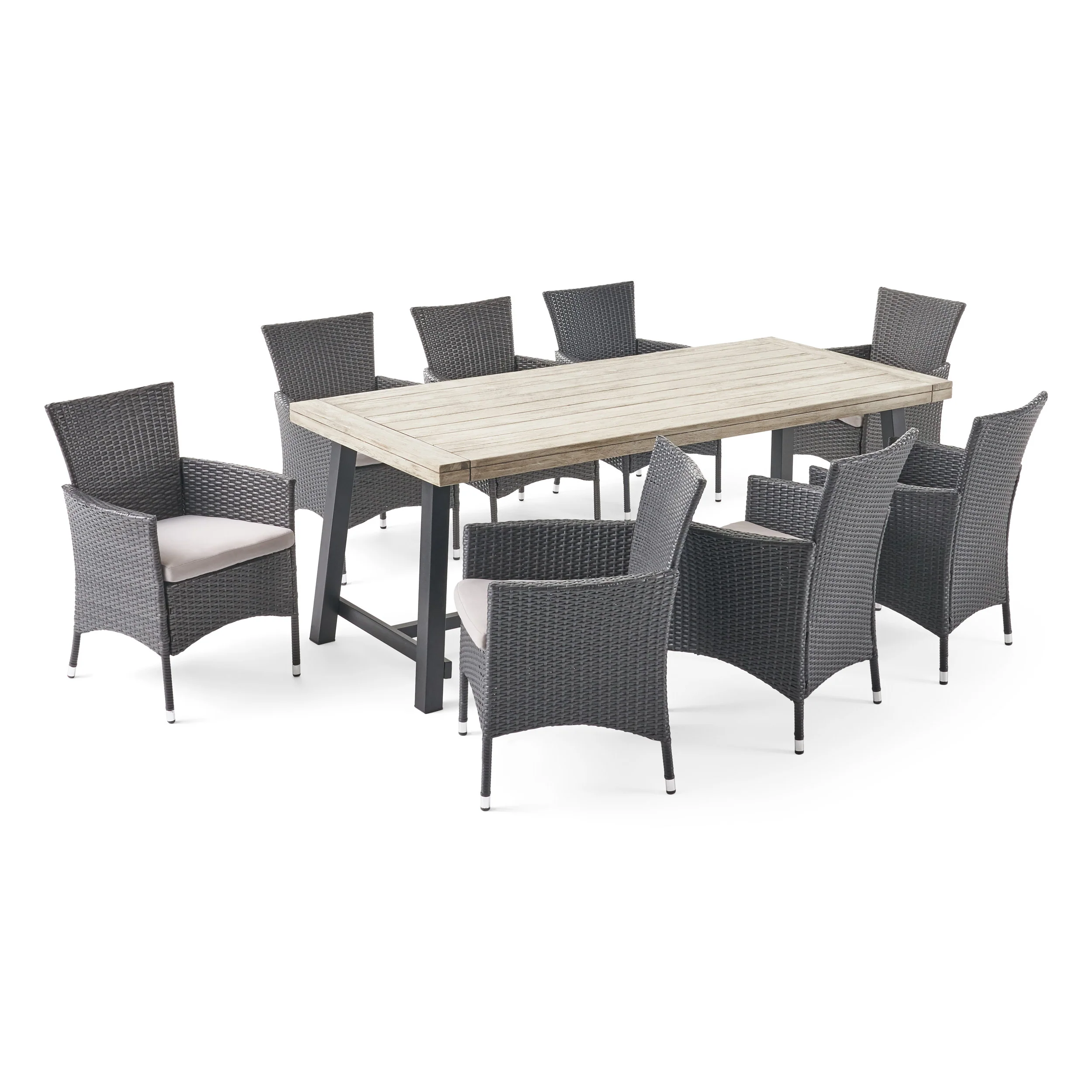 Mayson Outdoor Wood and Wicker 8 Seater Dining Set - furnishings