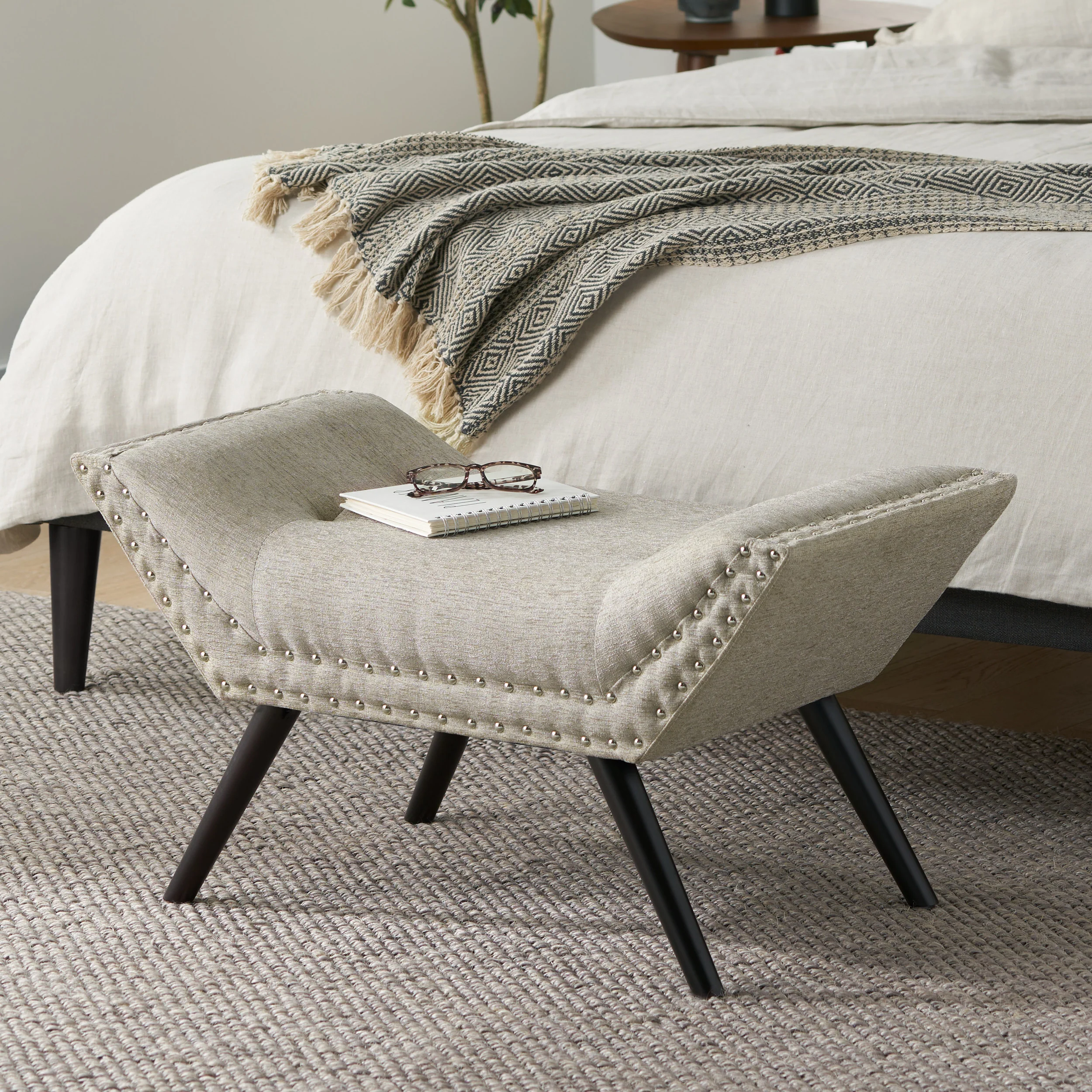 Daniel Tufted Fabric Ottoman Footstool - furnishings
