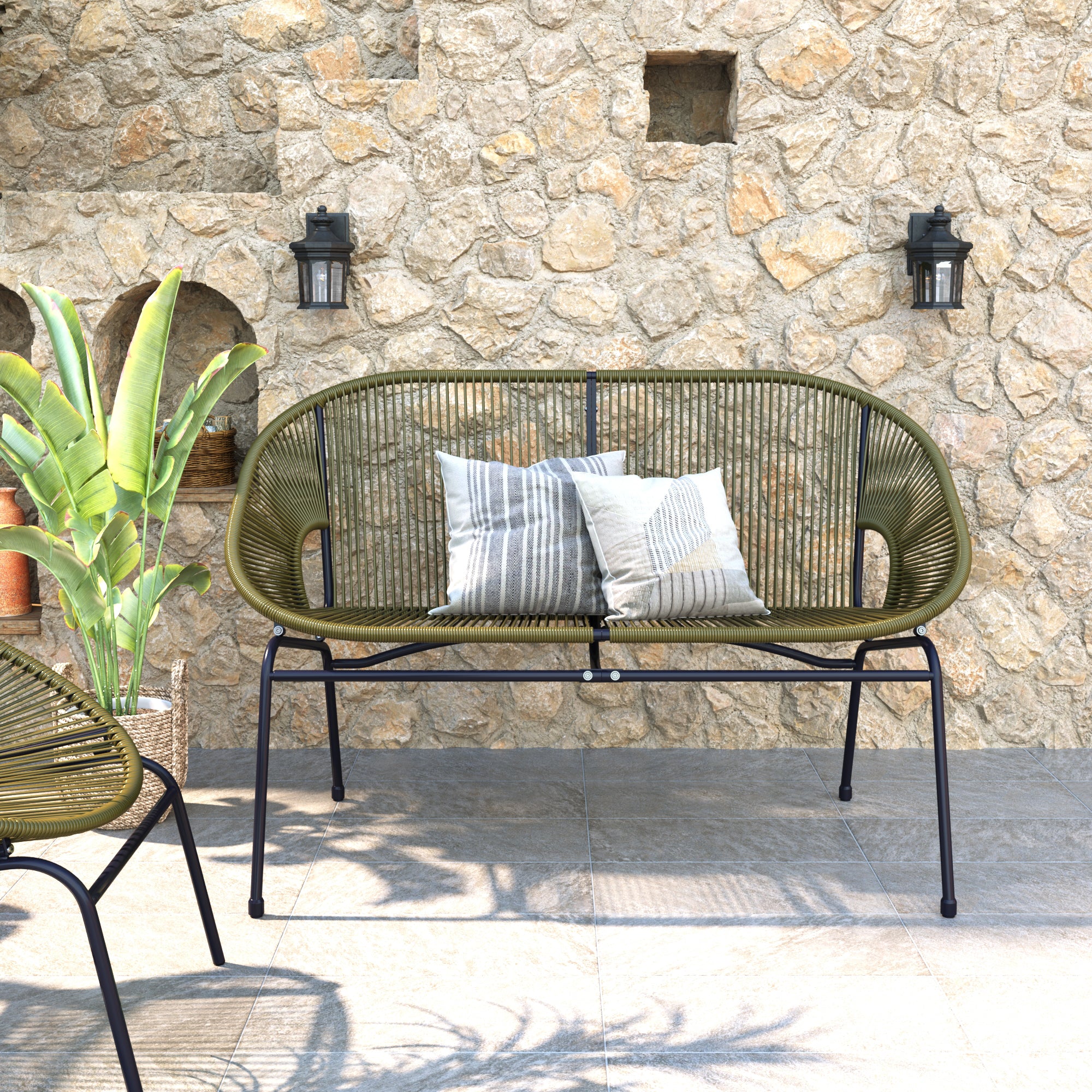 Maeliss 2-Person Faux Rattan Outdoor Patio Bench - furnishings