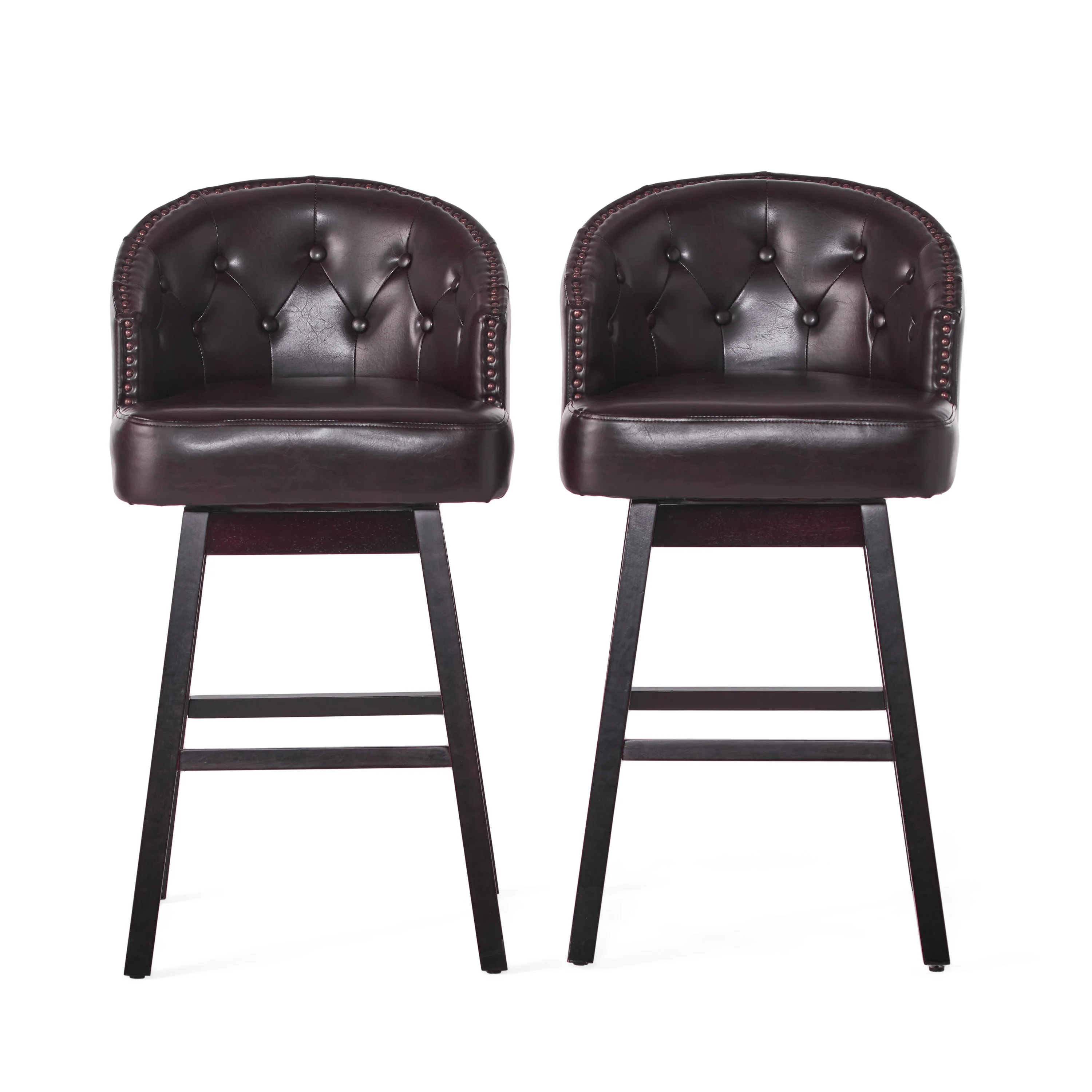 Westman 30-Inch Brown Leather Swivel Backed Barstool (Set of 2) - furnishings