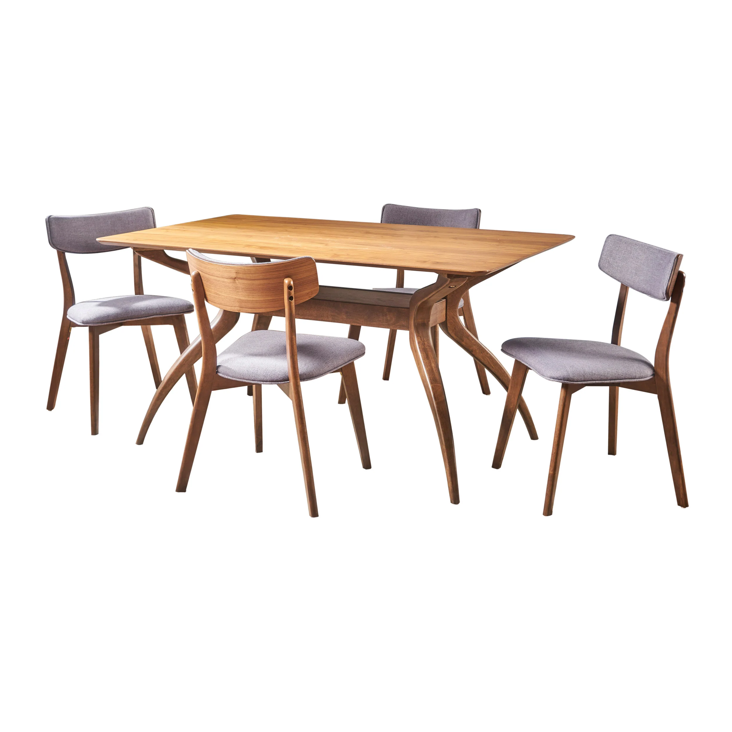 Nerron Mid Century Finished 5 Piece Wood Dining Set with Fabric Chairs - furnishings