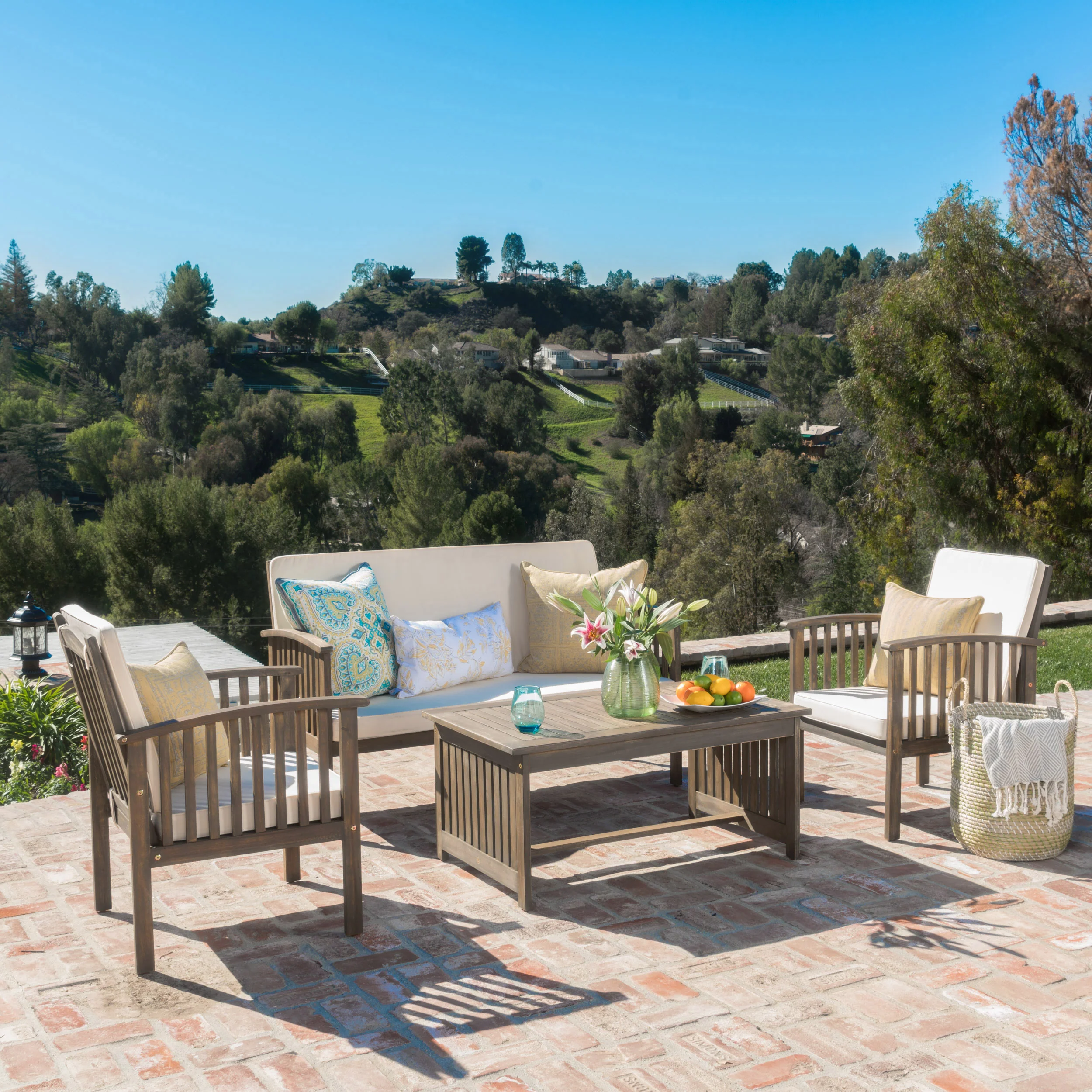 Cape Town Acacia Wood Outdoor Sofa Set - furnishings