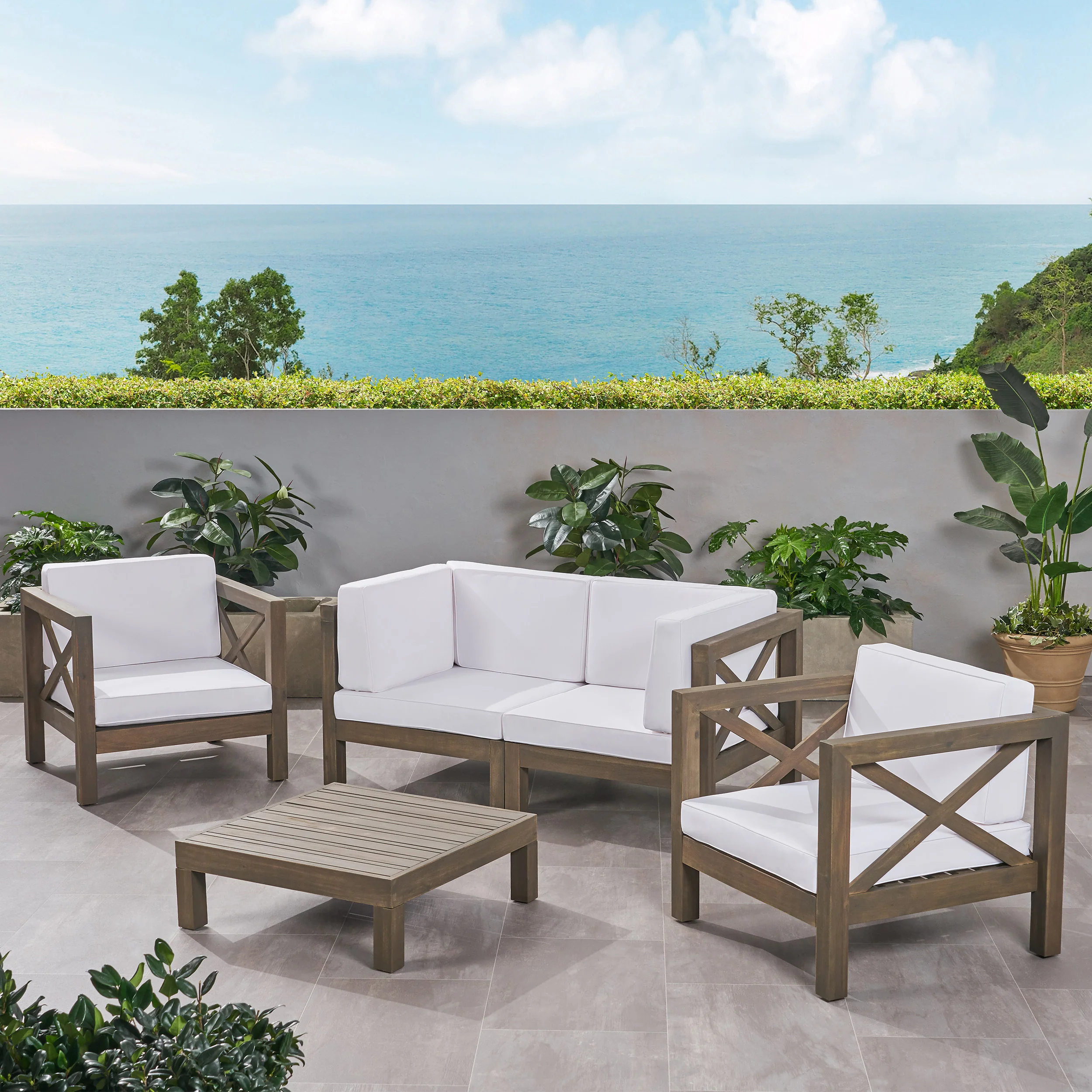 Morgan Outdoor 4 Seater Acacia Wood Loveseat Chat Set - furnishings