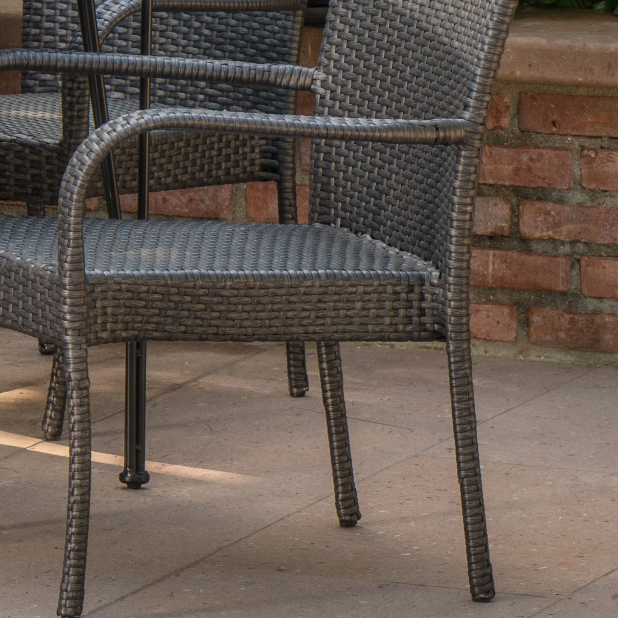 Nash Outdoor 7 Piece Gray Wicker Rectangular Dining Set with Stacking Chairs - furnishings