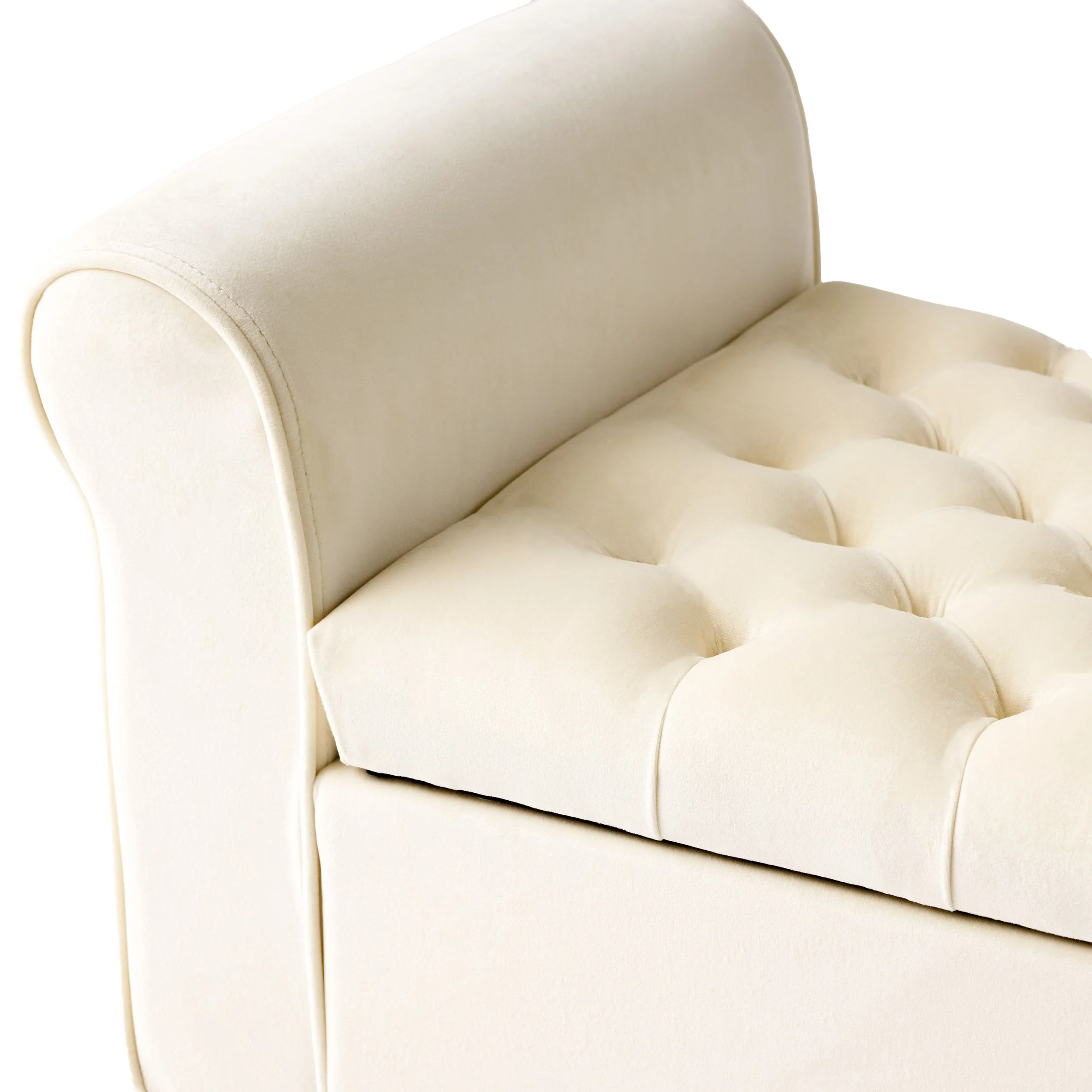 Berggren Contemporary Rolled Arm Velvet Storage Ottoman Bench, Ivory and Dark Brown - furnishings