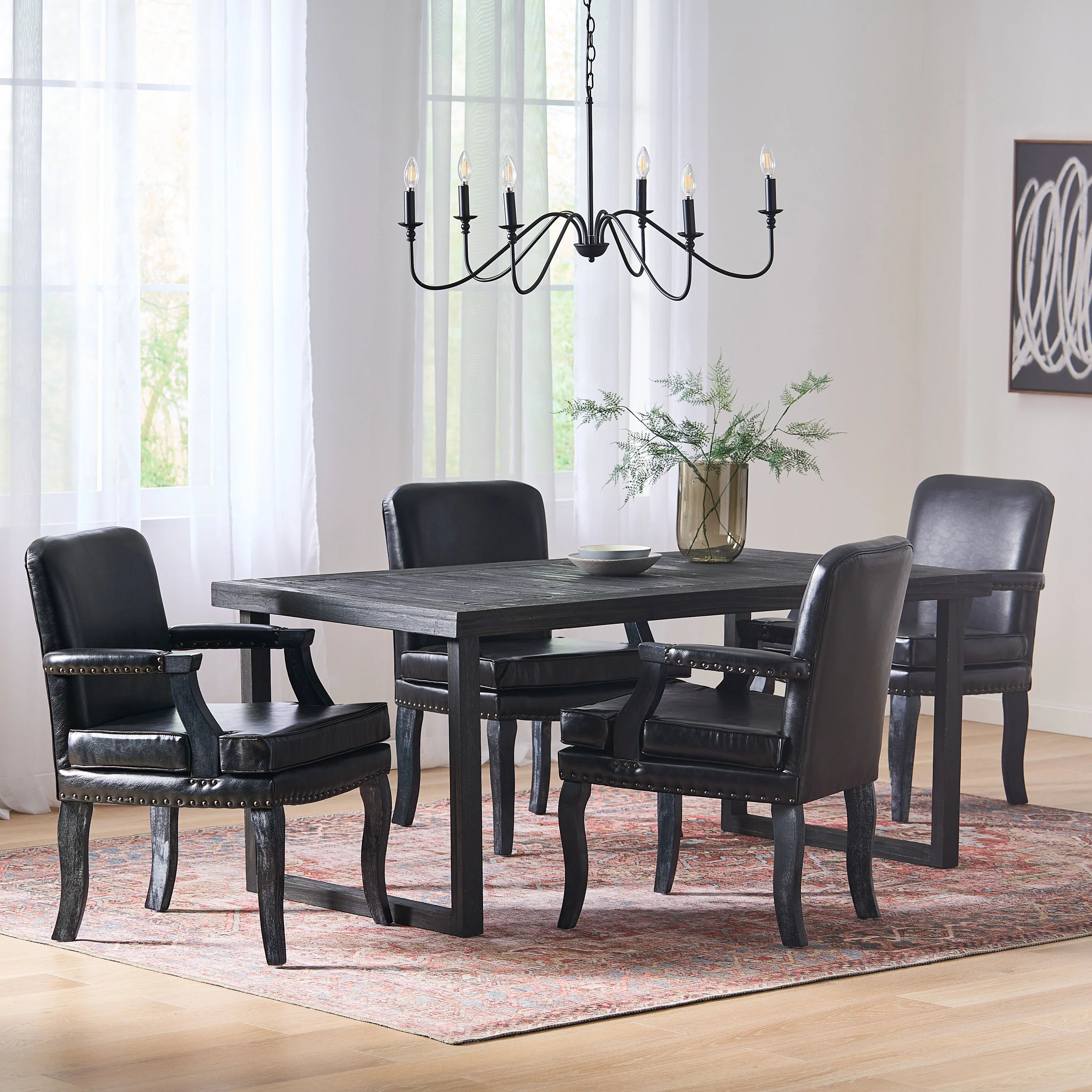 Tim French Country Dining Arm Chair with Nailhead Trim, Set of 4 - furnishings