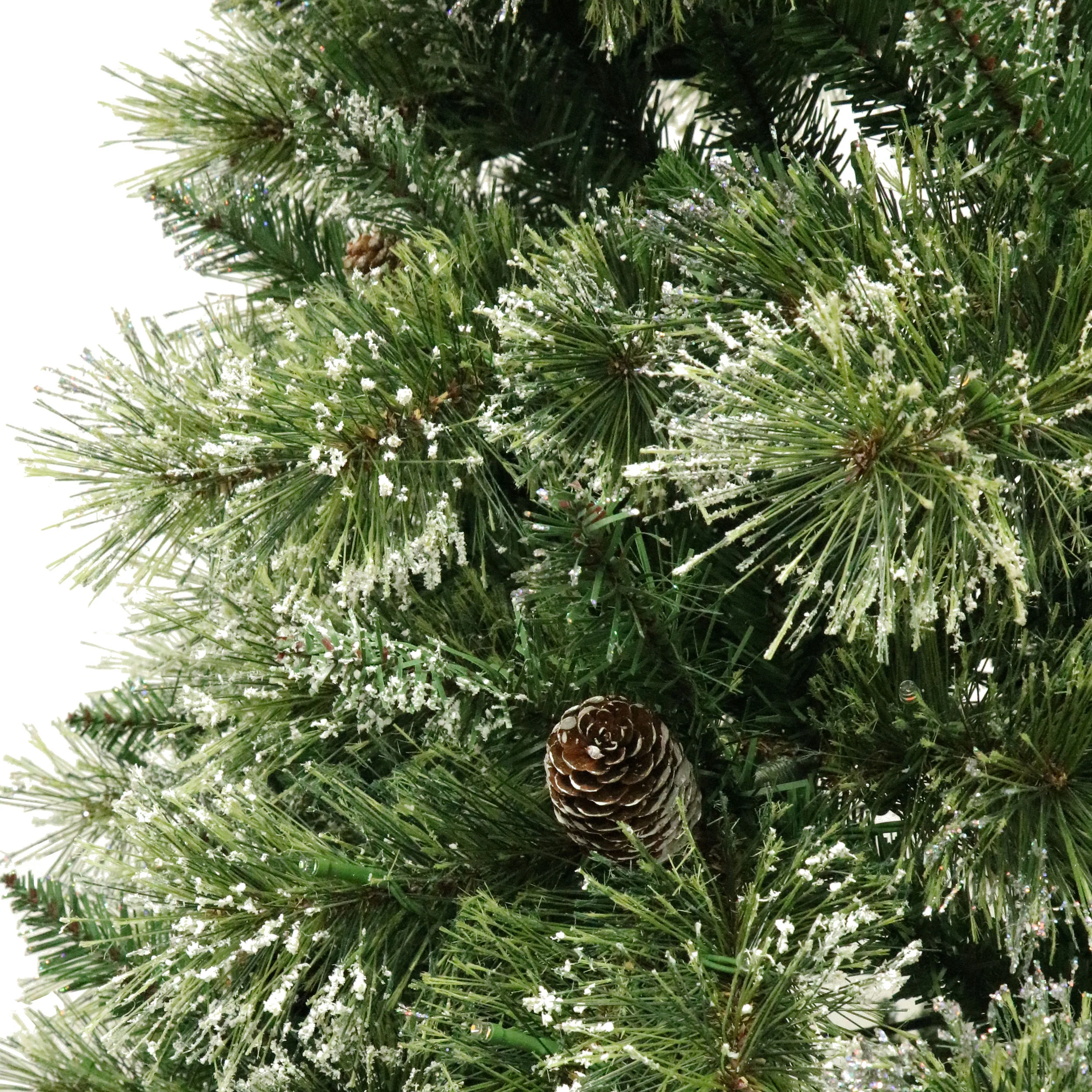 7.5-foot Cashmere Pine and Mixed Needles Pre-Lit Clear LED Hinged Artificial Christmas Tree with Snow and Glitter Branches and Frosted Pinecones - furnishings
