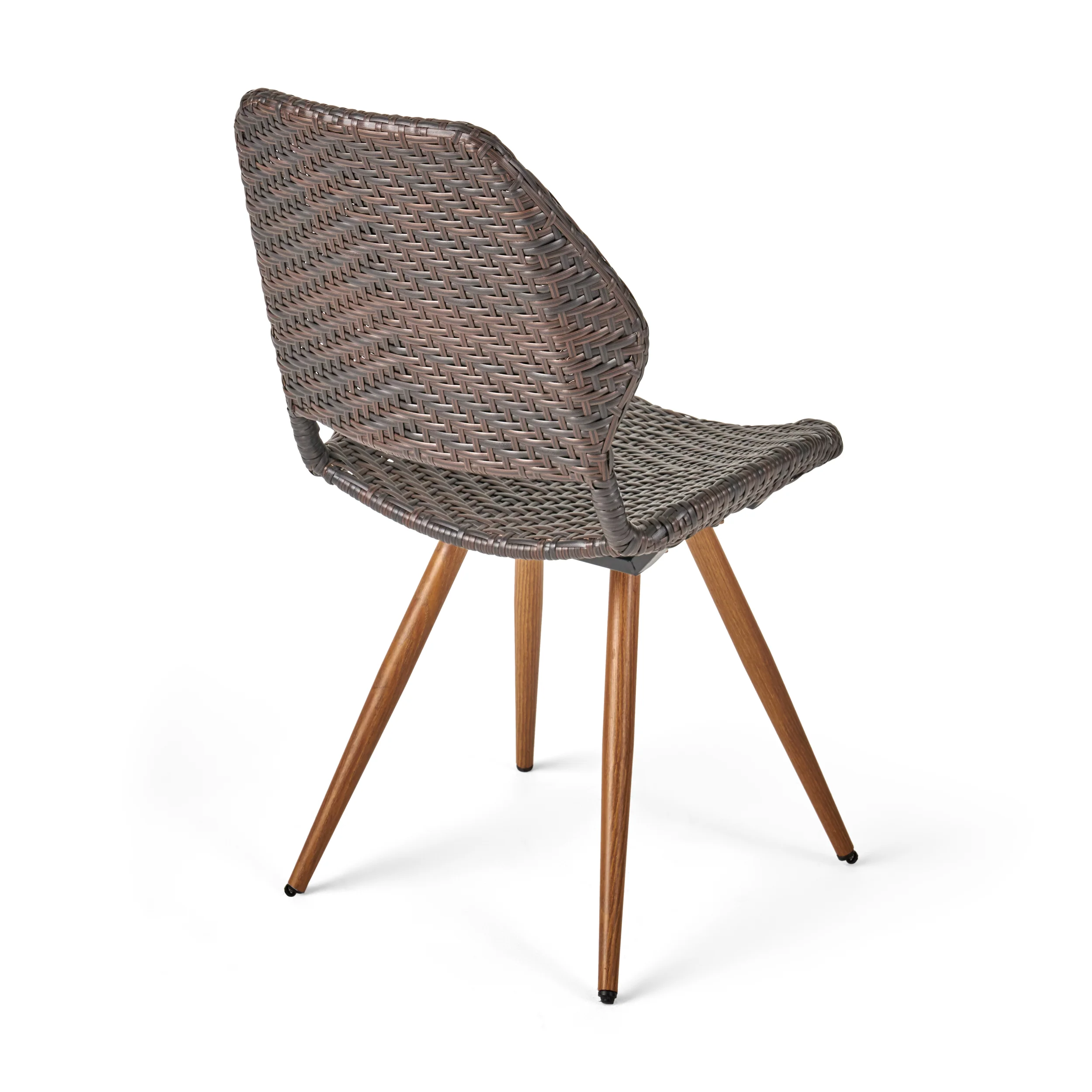 Kevin Outdoor 7 Piece Acacia Wood and Wicker Dining Set, Teak and Multibrown - furnishings