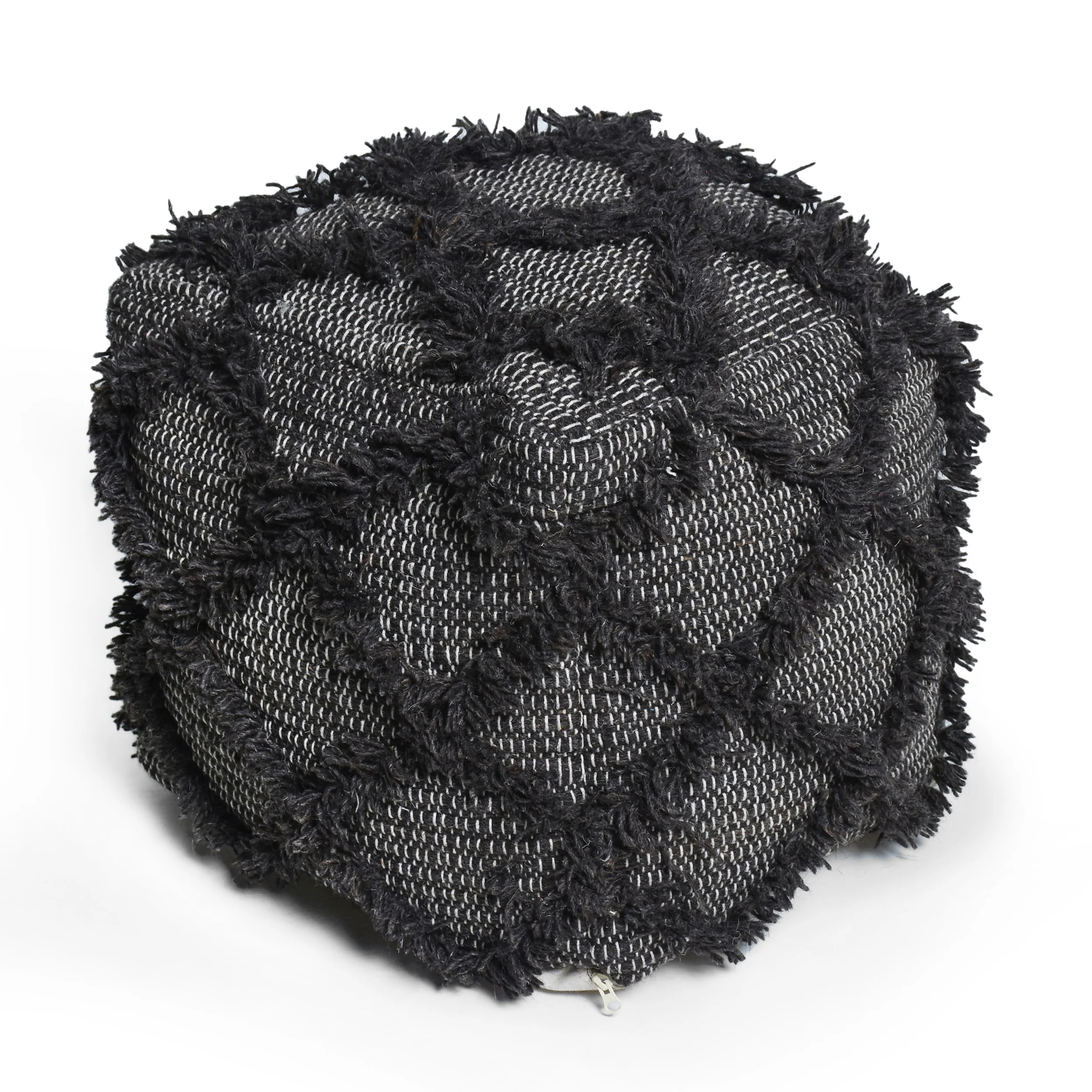 Viraj Boho Artisan Hand Woven Wool and Cotton Cube Pouf - furnishings