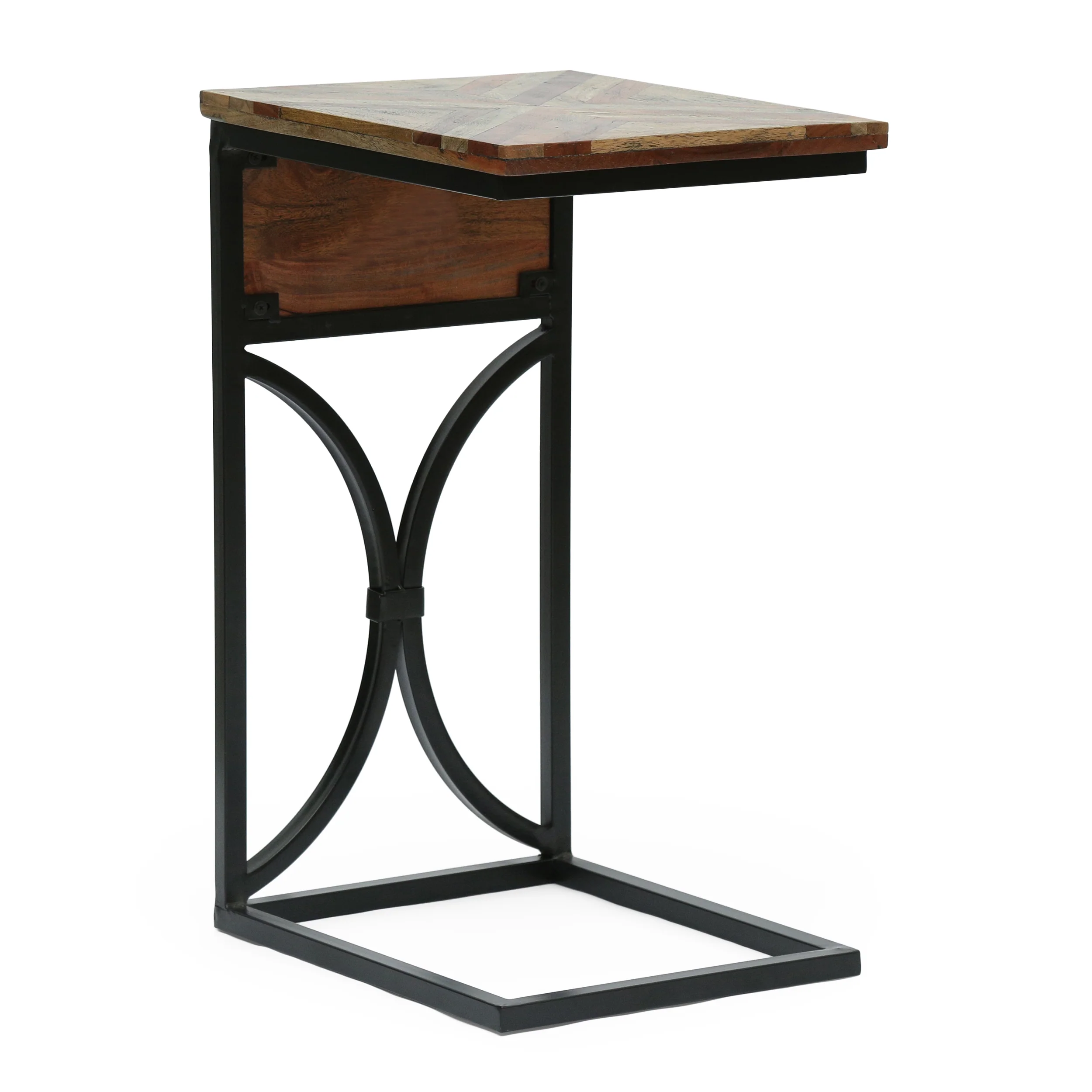 Printz Boho Handcrafted Mango Wood C-Shaped Side Table, Natural and Black - furnishings