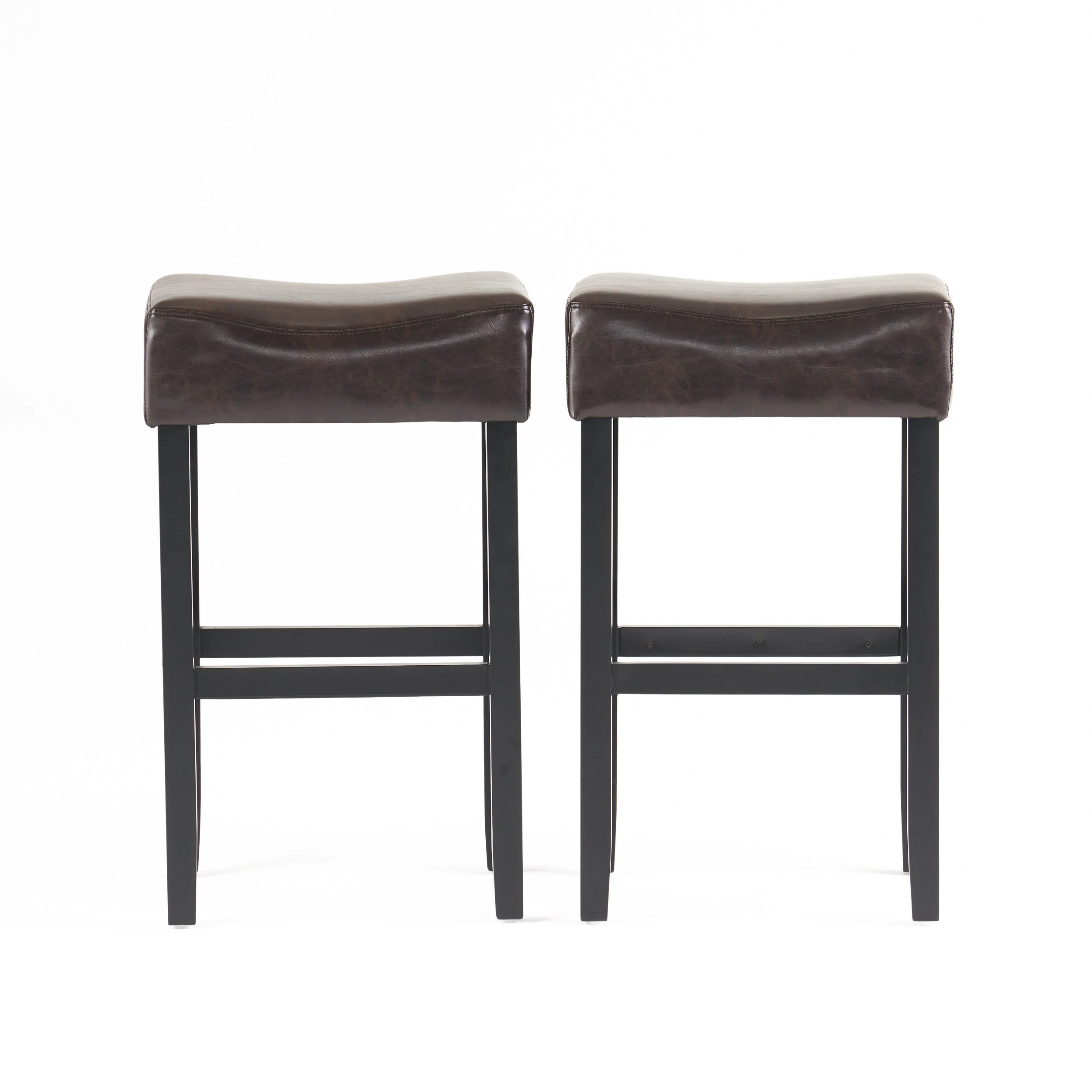 Adler 30-Inch Brown Leather Backless Bar Stool (Set of 2) - furnishings