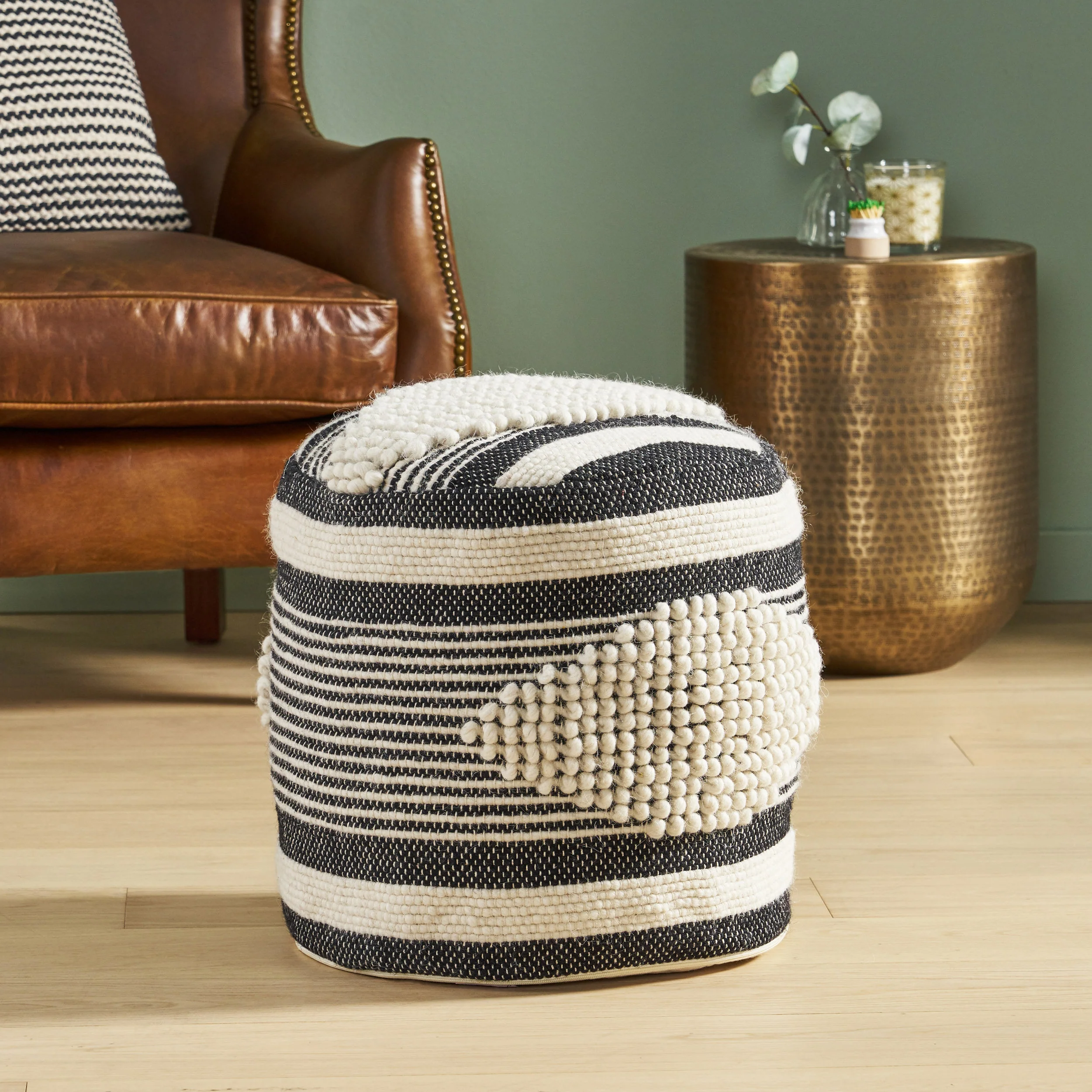 Villard Boho Handcrafted Fabric Cylinder Pouf - furnishings