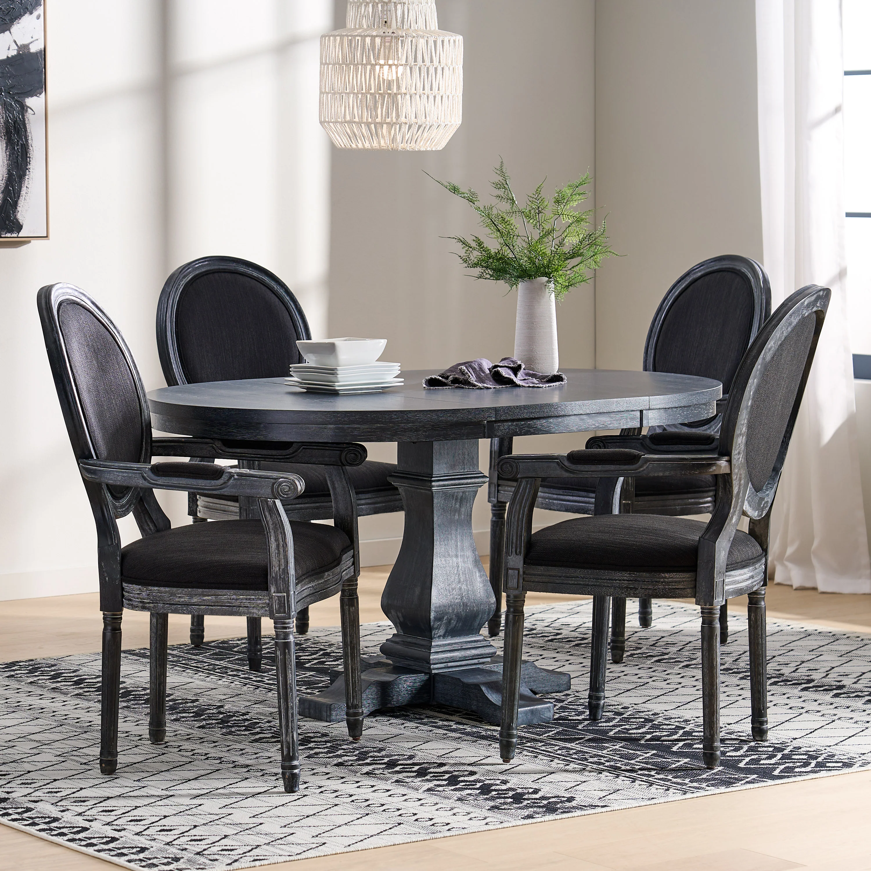 Aisenbrey French Country Wood 5-Piece Expandable Oval Dining Set - furnishings