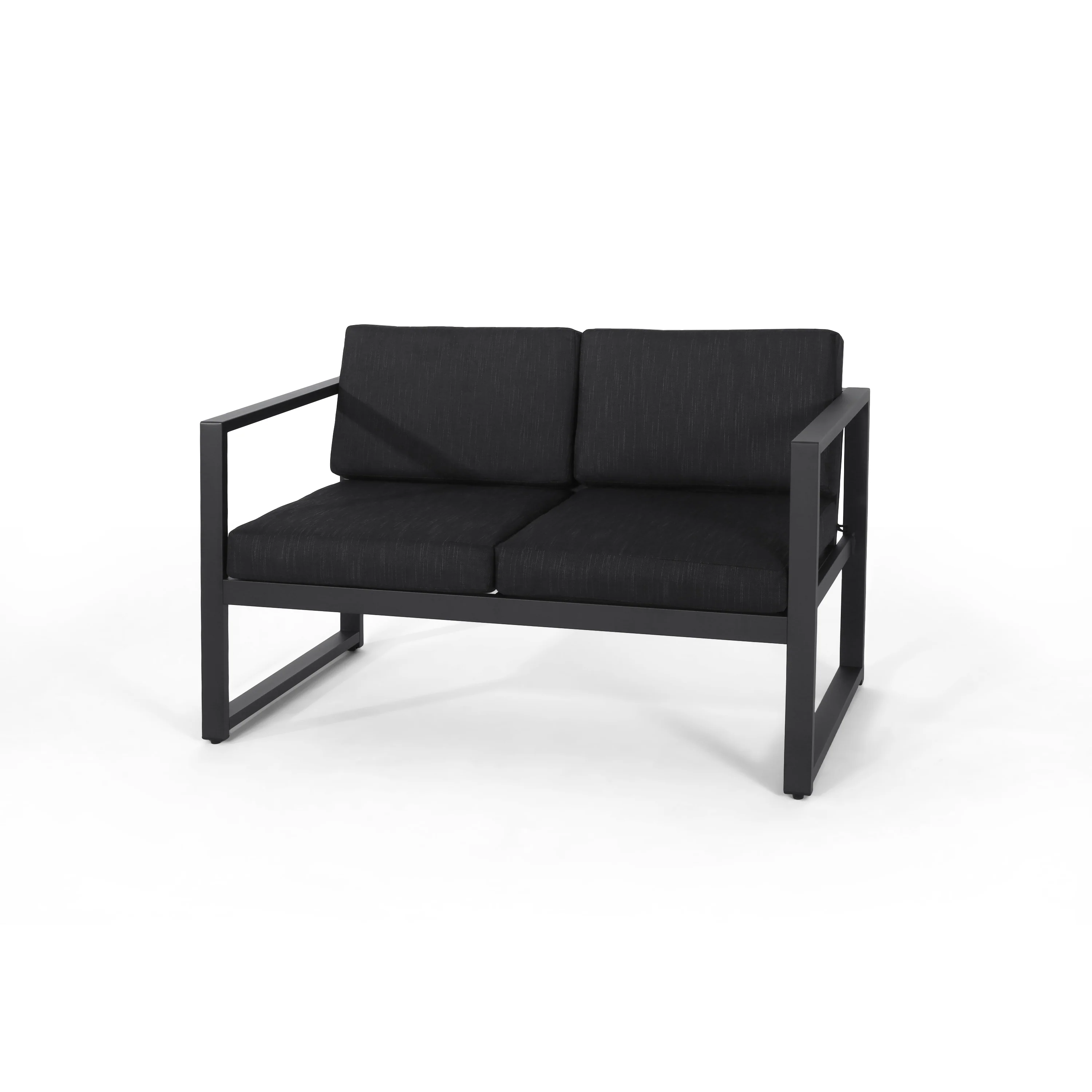 Nealie Modern Outdoor 4-Piece Dark Gray Aluminum Chat Set with Cushions - furnishings
