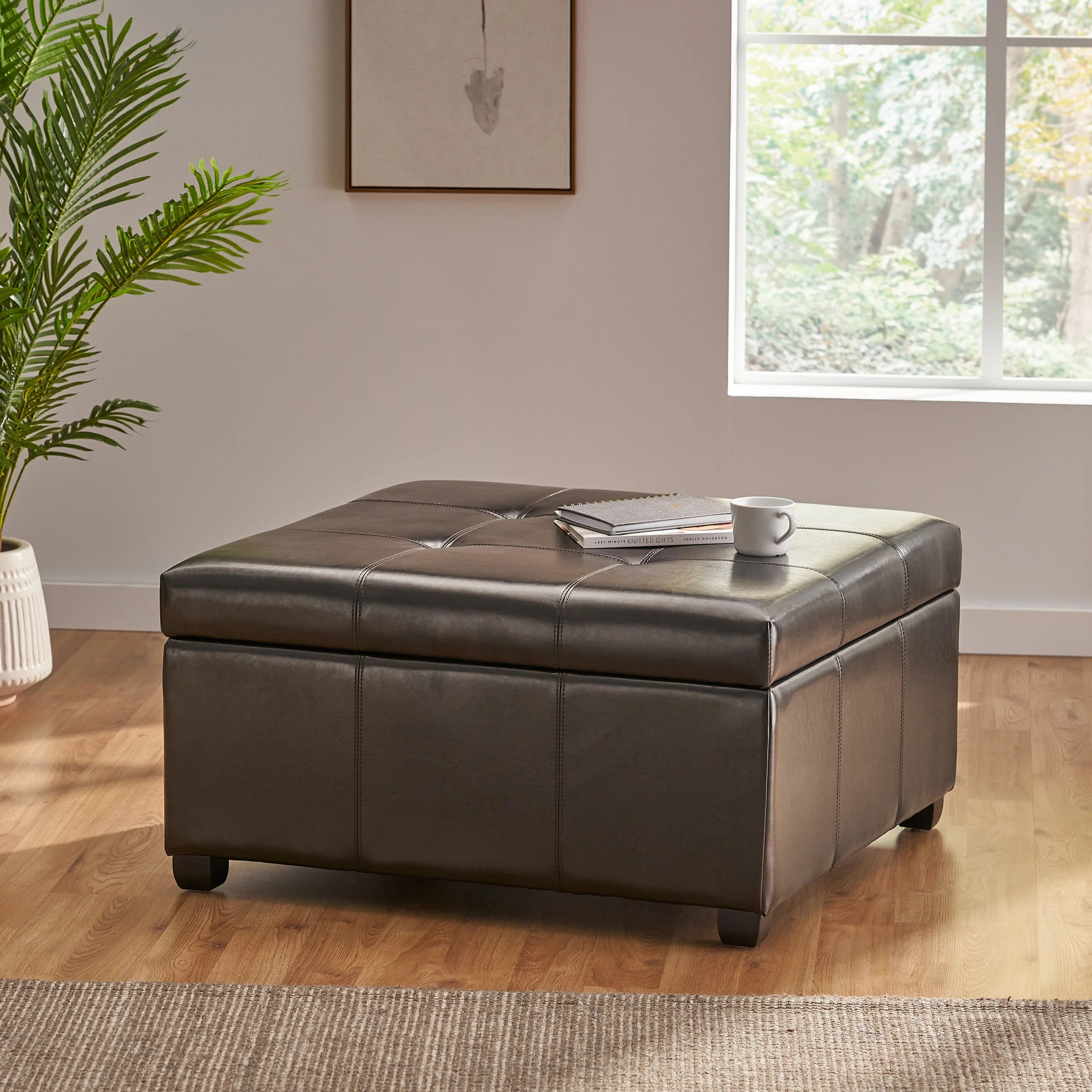 Carlyle Leather Storage Ottoman Coffee Table - furnishings