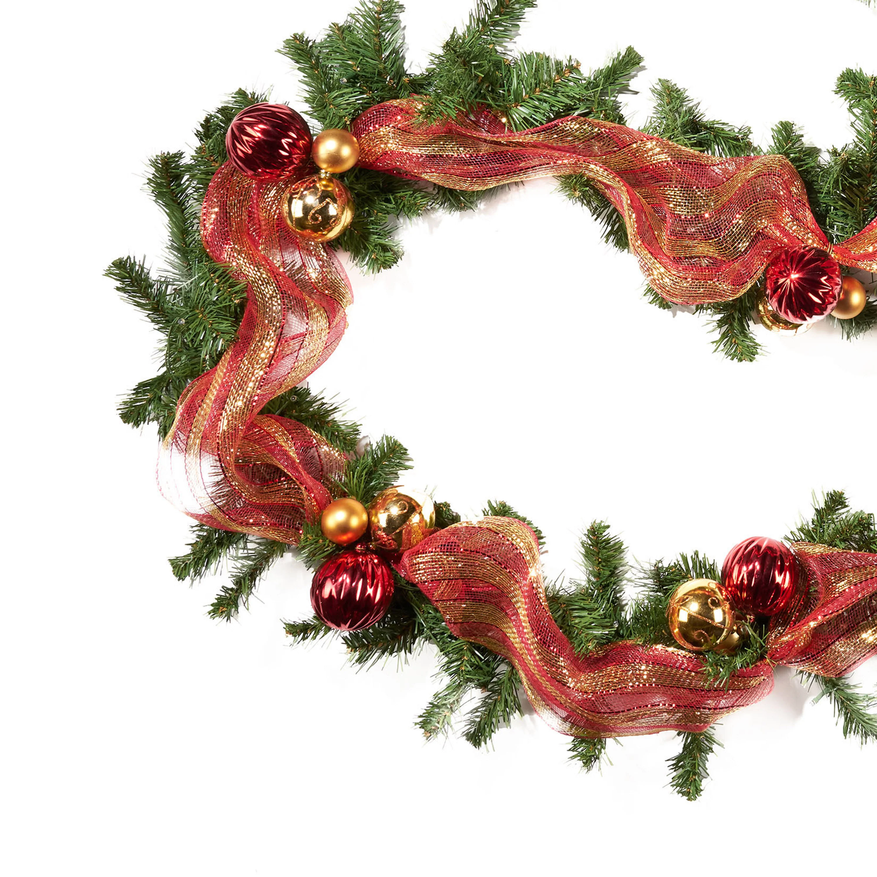 9-foot Noble Fir Pre-Lit Warm White LED Pre-Decorated Artificial Christmas Garland - furnishings