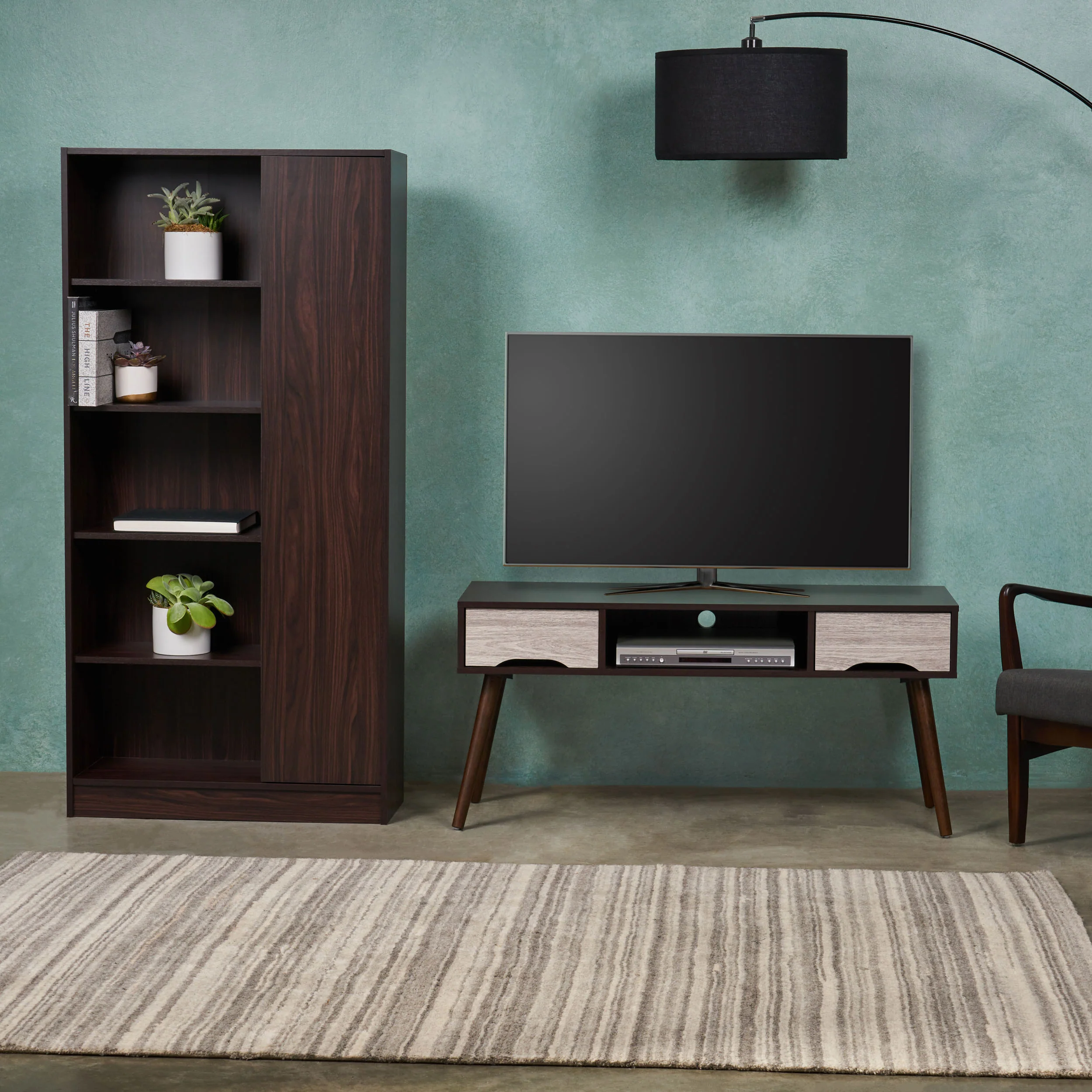 Maxine Mid Century Modern 2 Piece TV Stand & Bookcase Set - furnishings