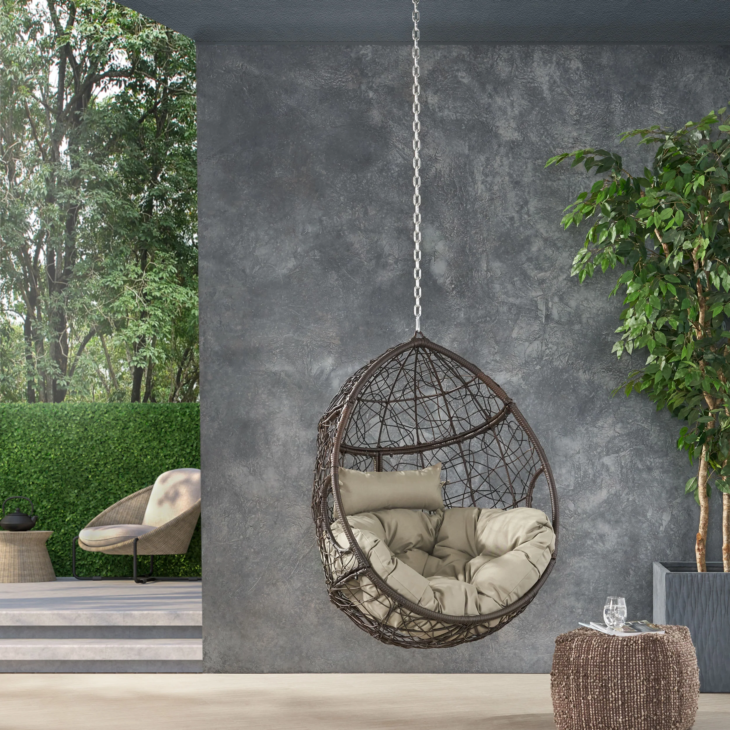 Alannah Outdoor and Indoor Wicker Hanging Chair with 8 Foot Chain (NO STAND) - furnishings