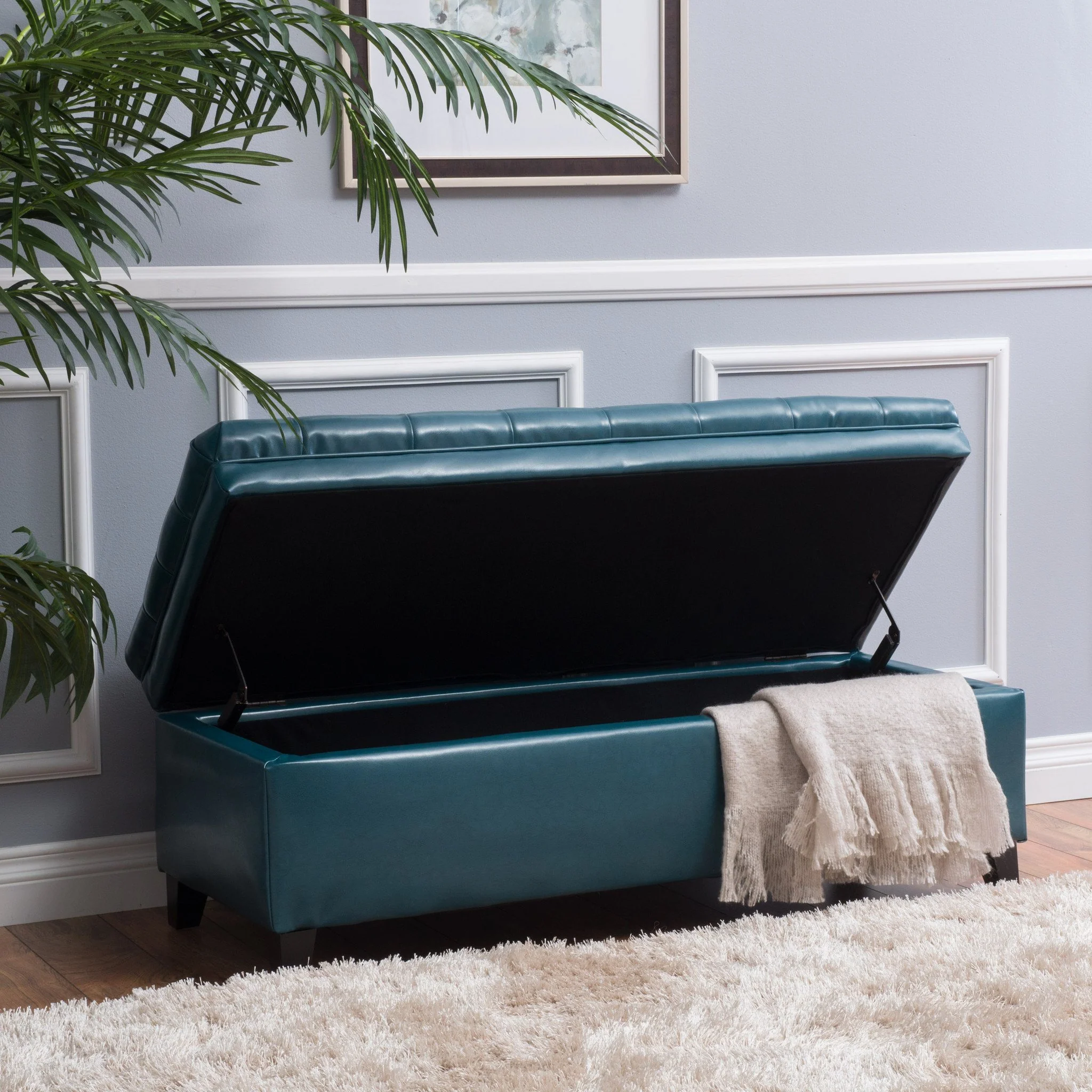 Laguna Button Tufted Leather Storage Ottoman Bench - furnishings