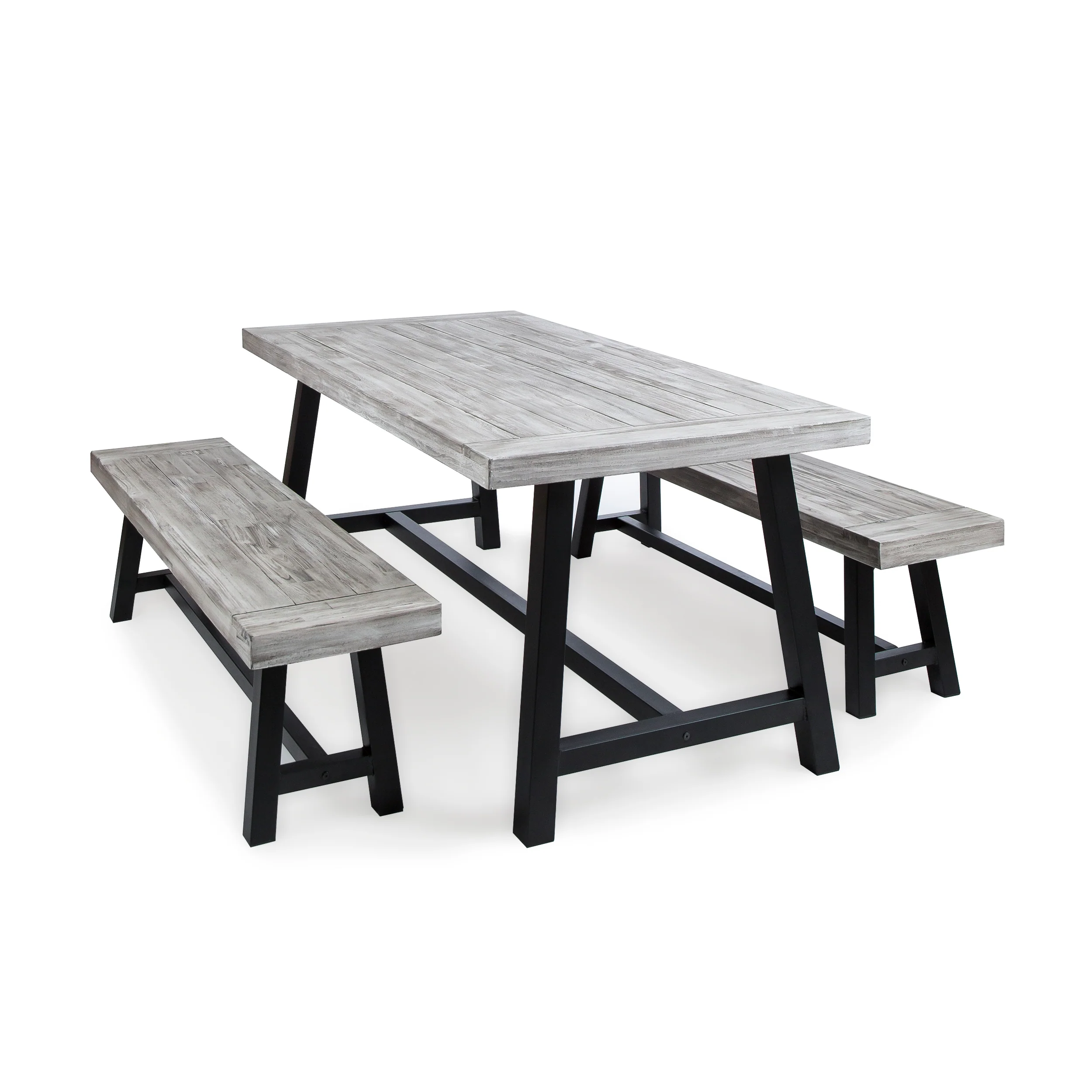 Bowman Outdoor Modern Industrial 3 Piece Acacia Wood Picnic Dining Set with Benches - furnishings