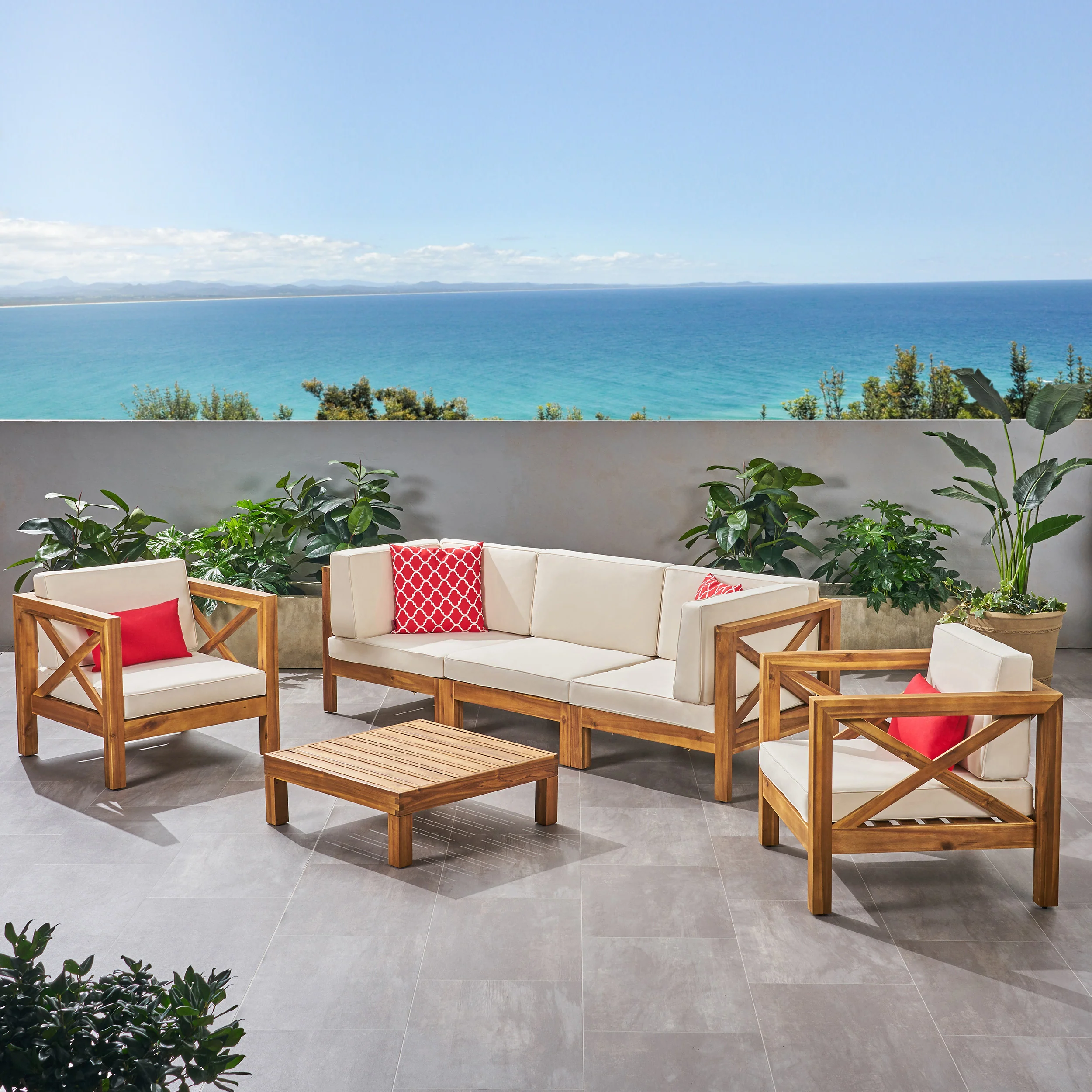 Morgan Outdoor 5 Seater Acacia Wood Sofa Chat Set - furnishings