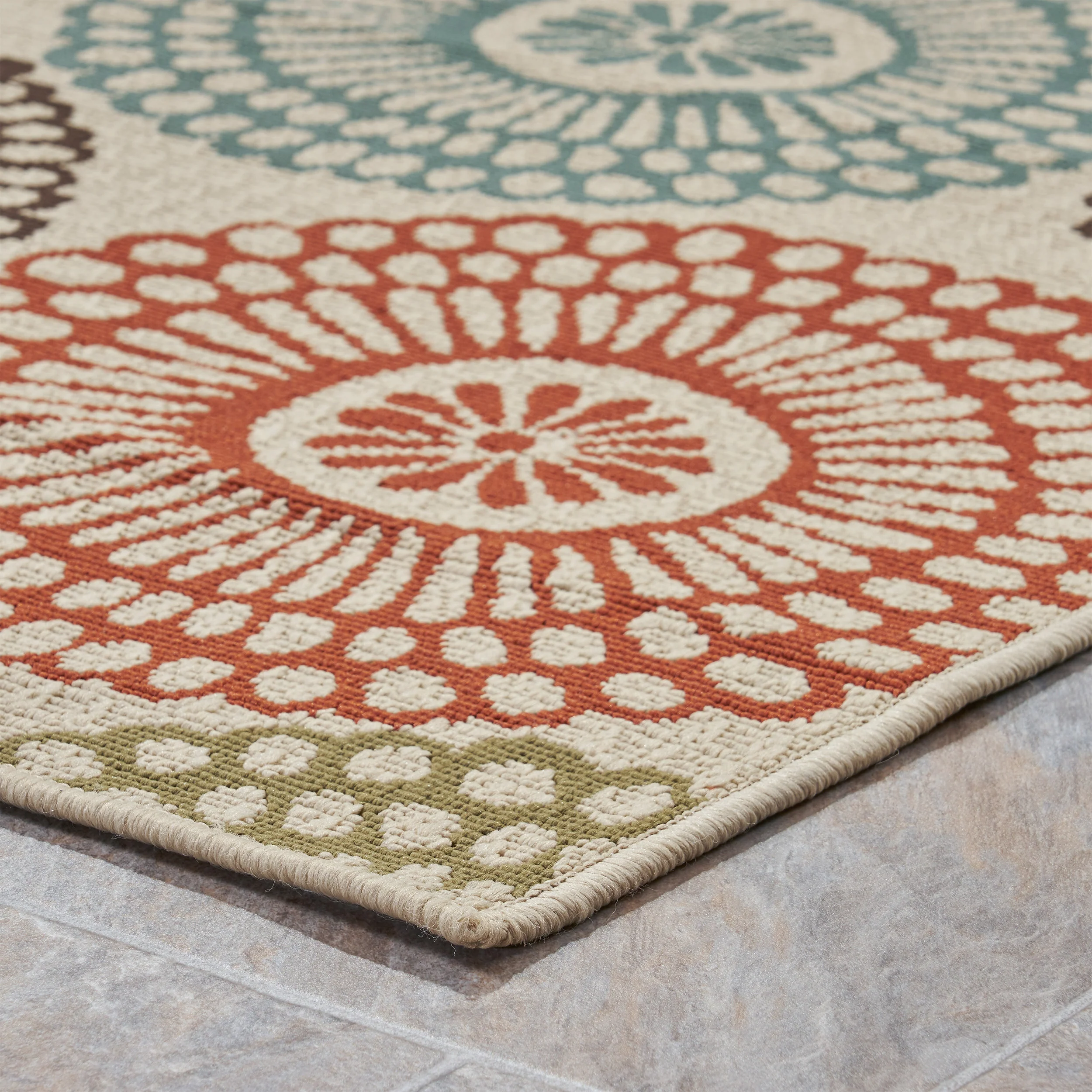 Pine Indoor/Outdoor Floral Area Rug, Beige and Multicolored - furnishings