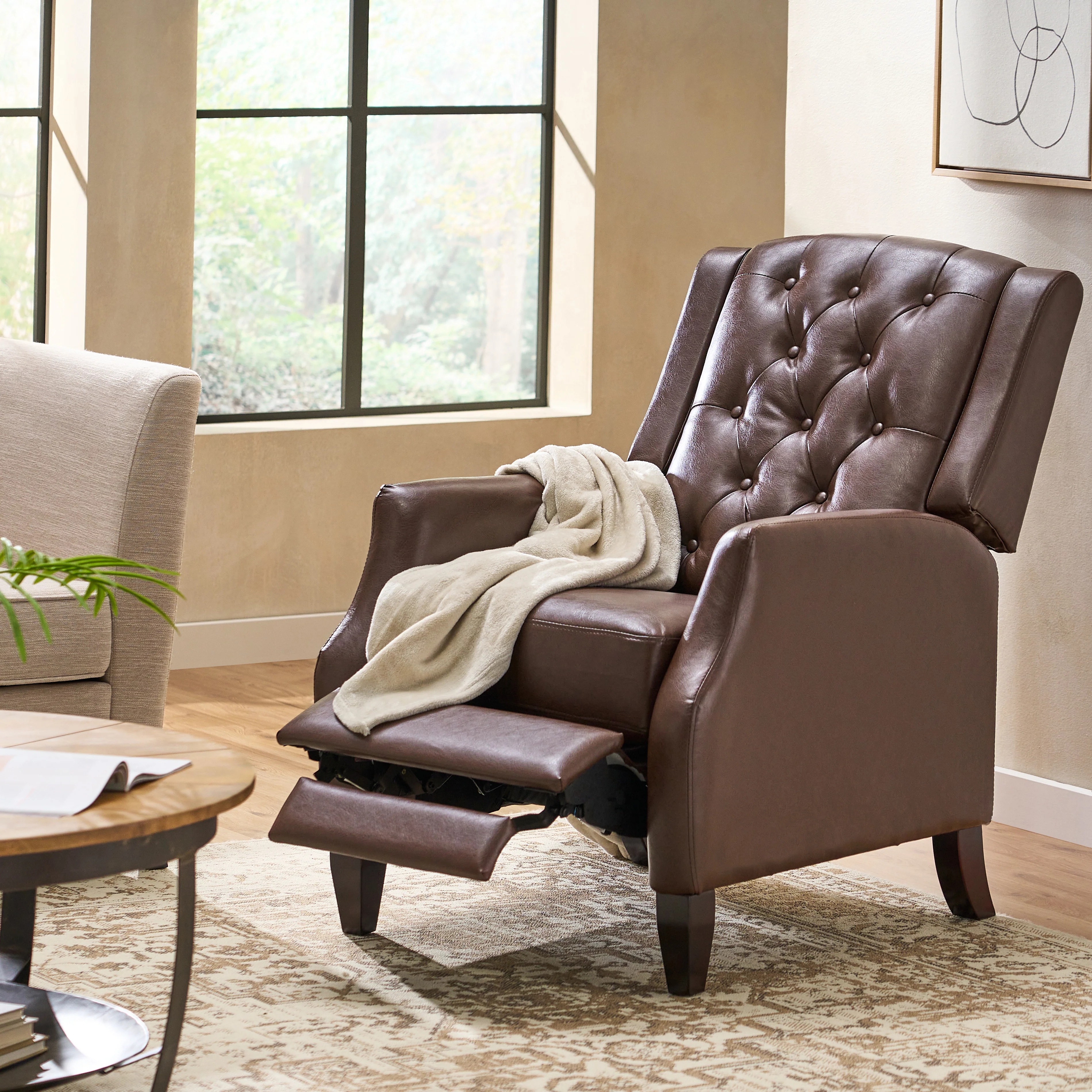 Loubar Contemporary Faux Leather Tufted Pushback Recliner - furnishings