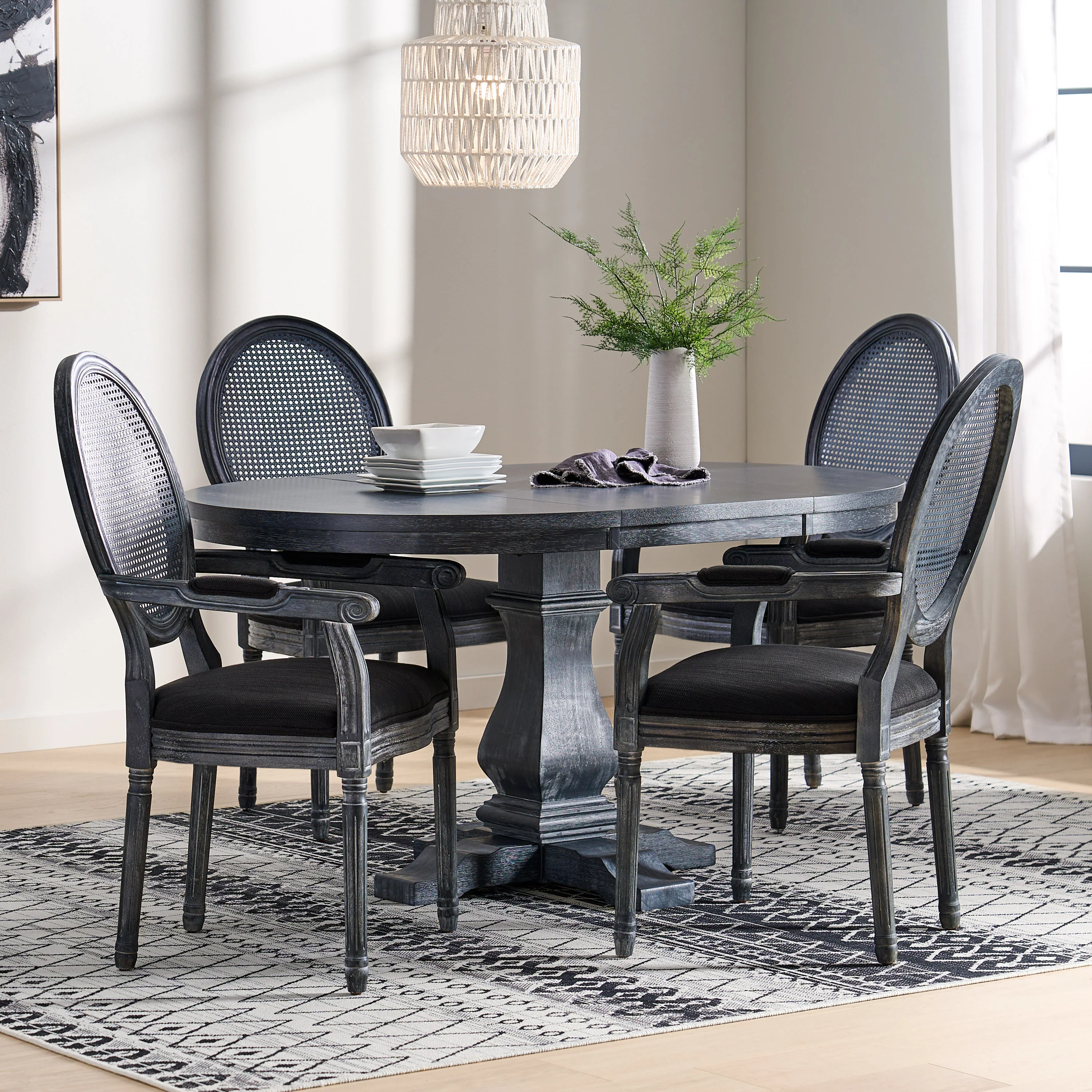 Ismay French Country Wood and Cane 5-Piece Expandable Oval Dining Set - furnishings