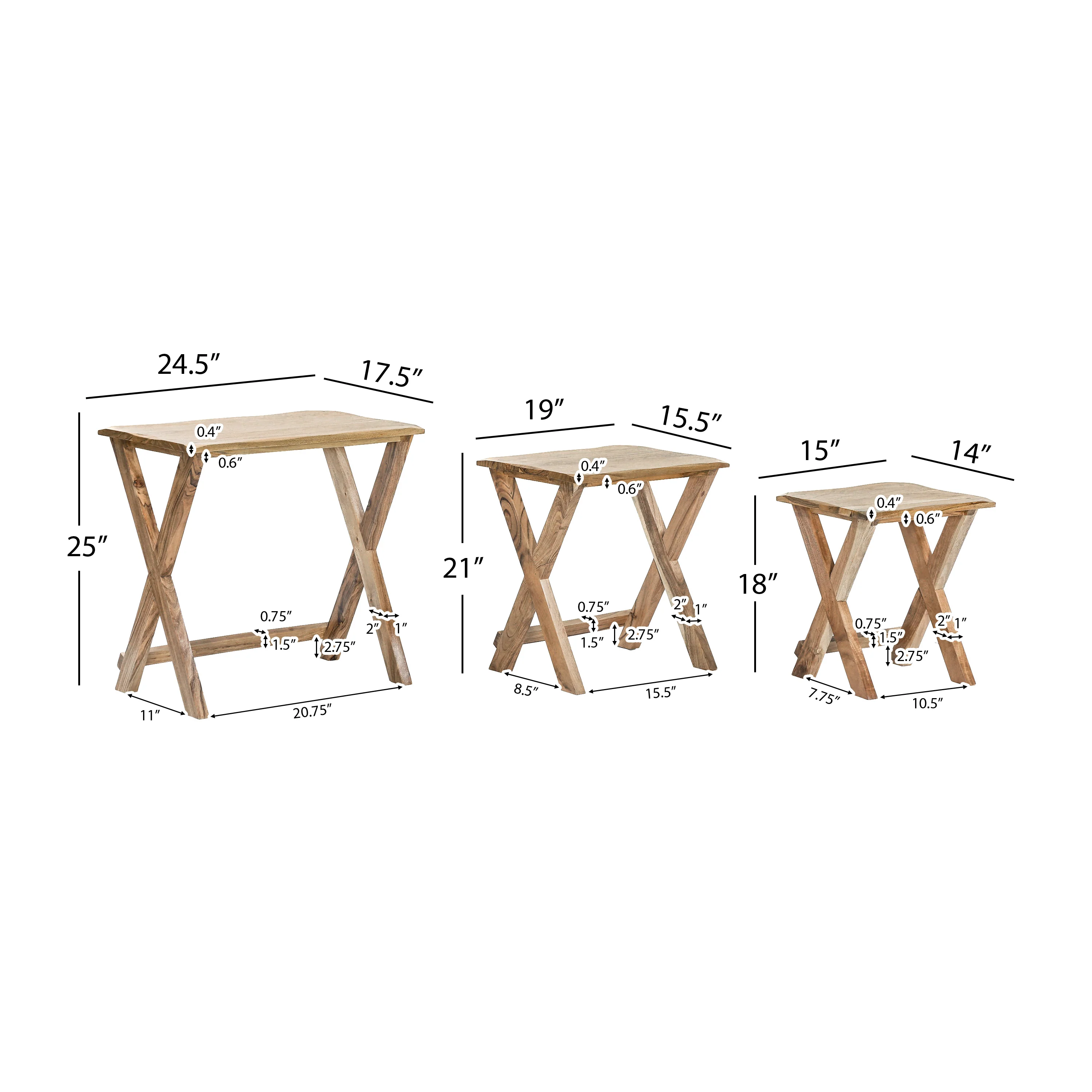 Henri Rustic Handcrafted Acacia Wood Nested Side Tables (Set of 3), Natural - furnishings