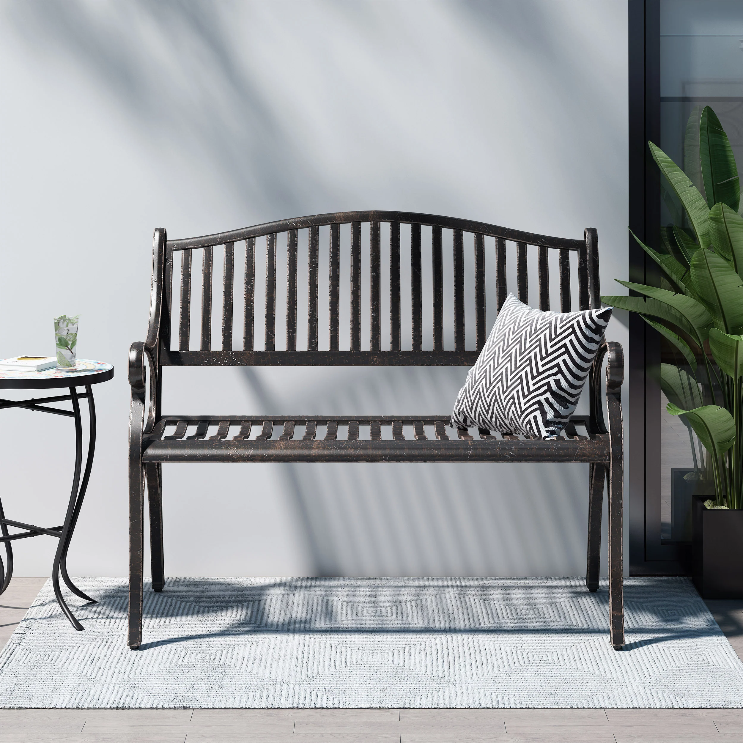 Stassi Outdoor Traditional Cast Aluminum Bench - furnishings