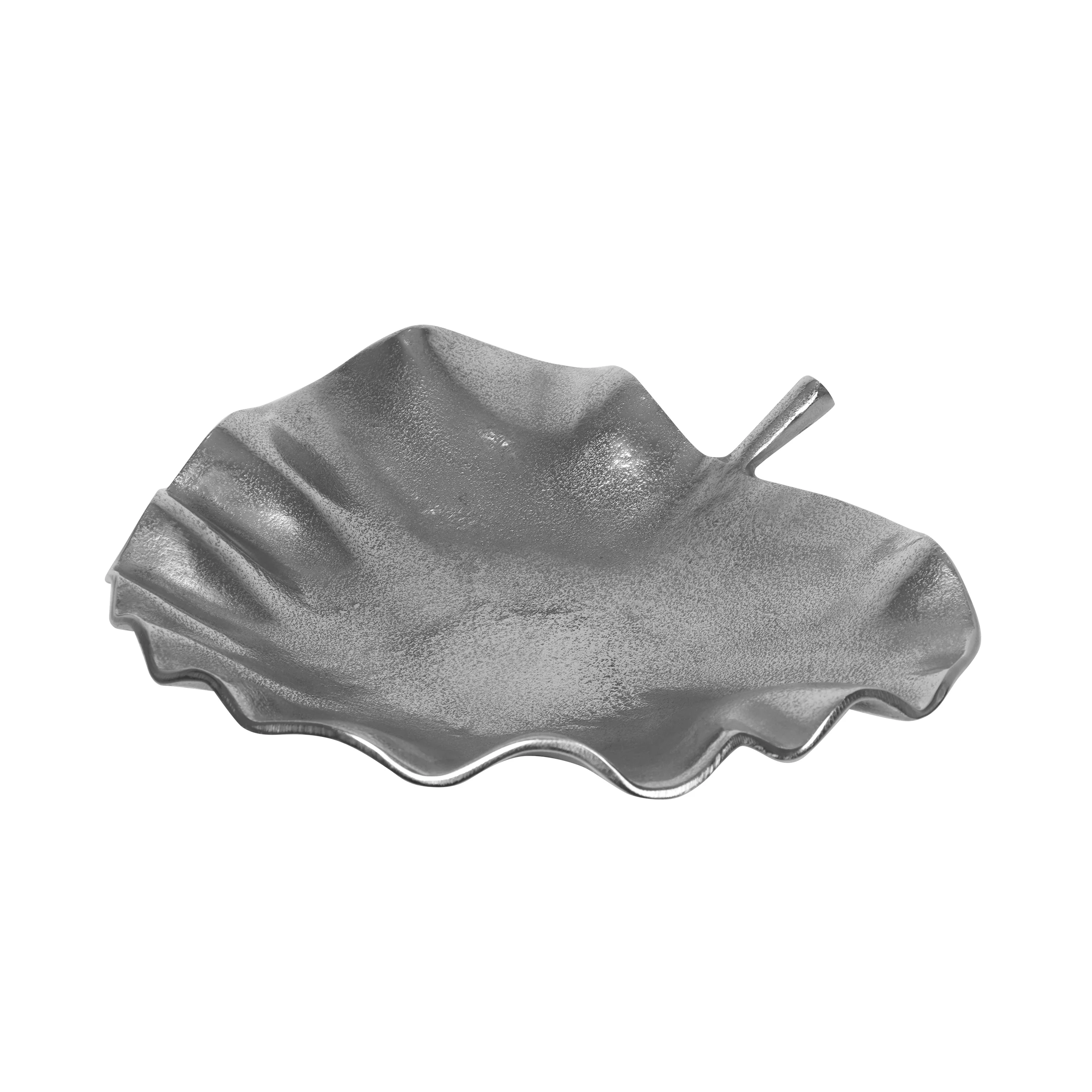 Kevin Handcrafted Aluminum Decorative Leaf Plate, Raw Nickel - furnishings