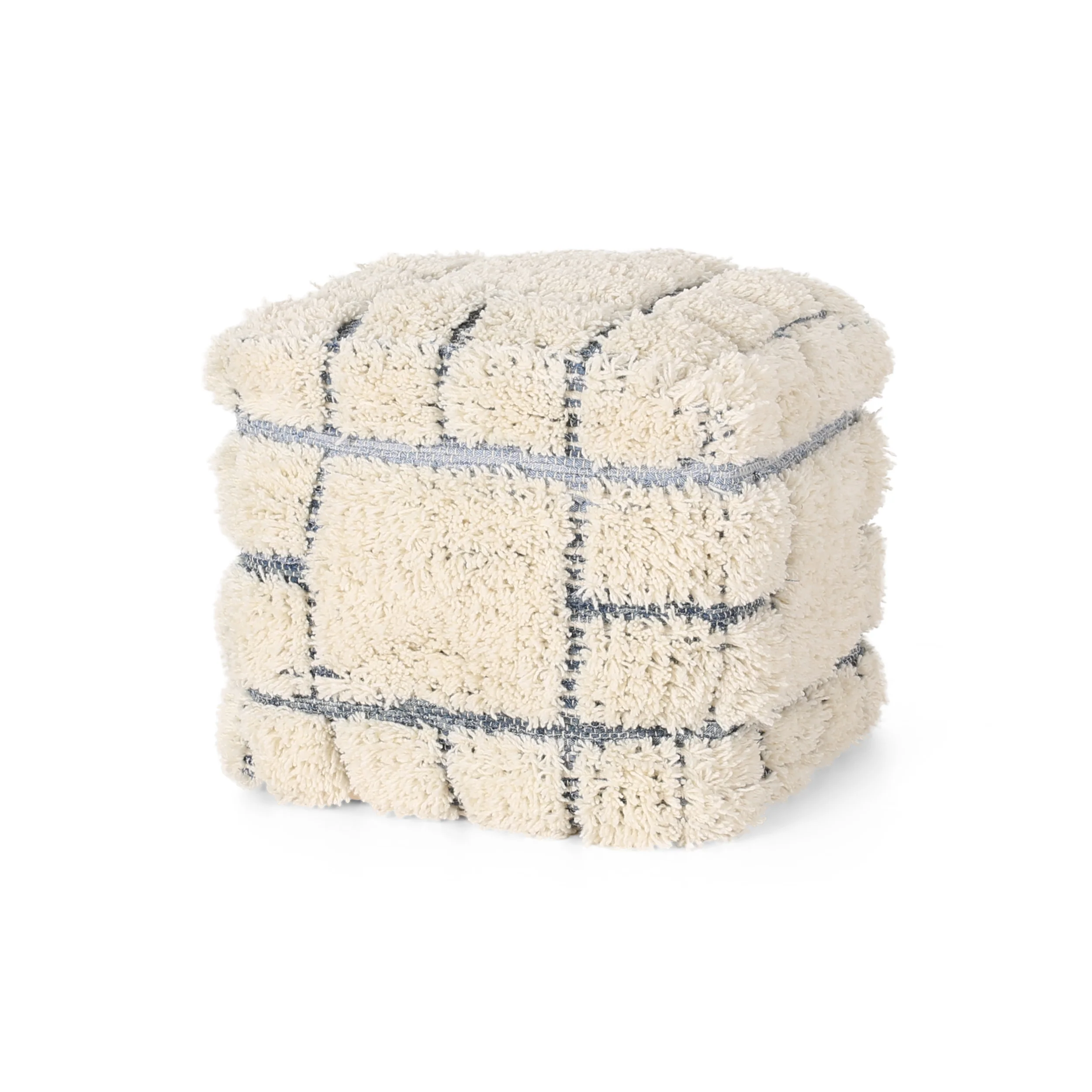 Davionna Boho Wool and Denim Pouf - furnishings