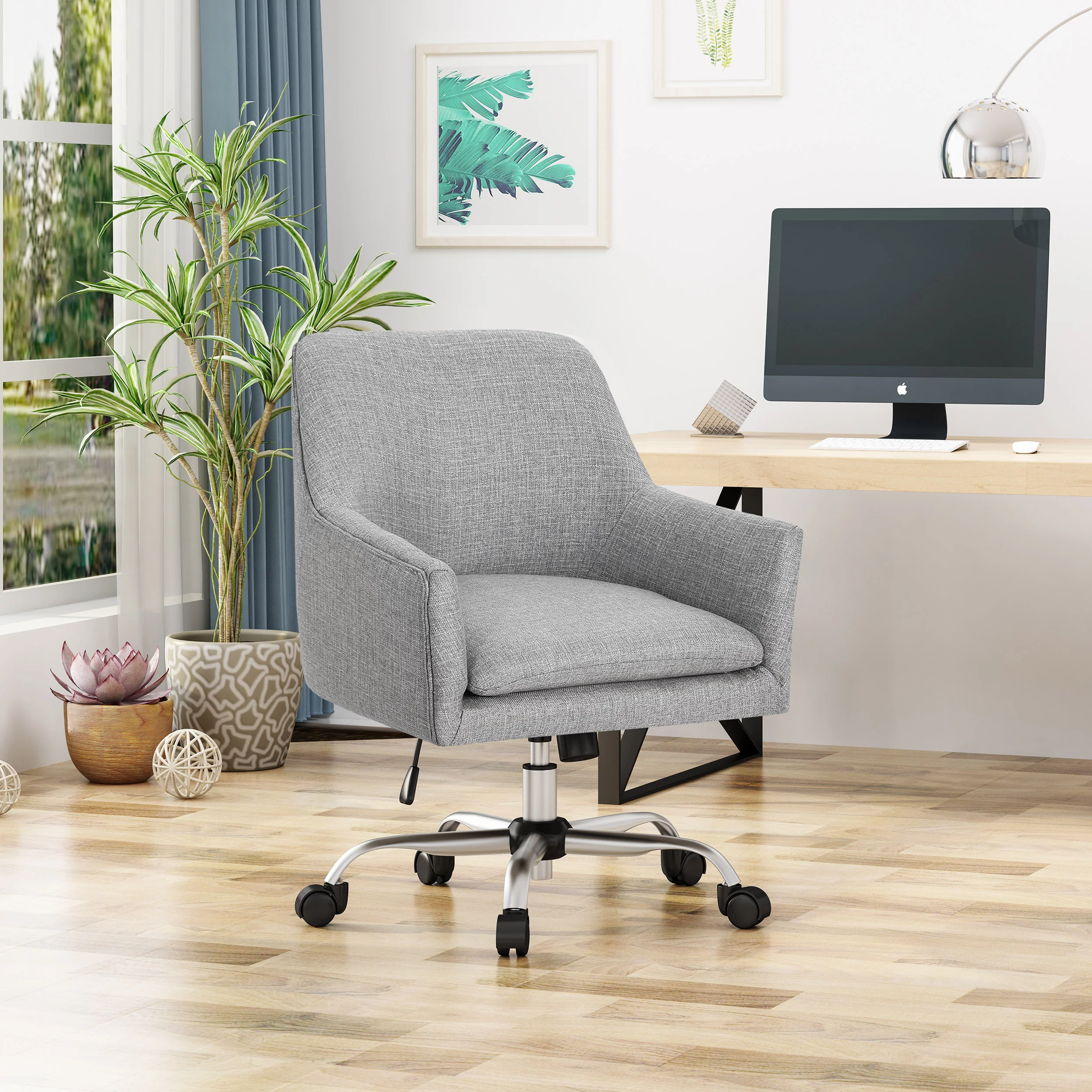 Morgan Mid Century Modern Fabric Home Office Chair with Chrome Base - furnishings