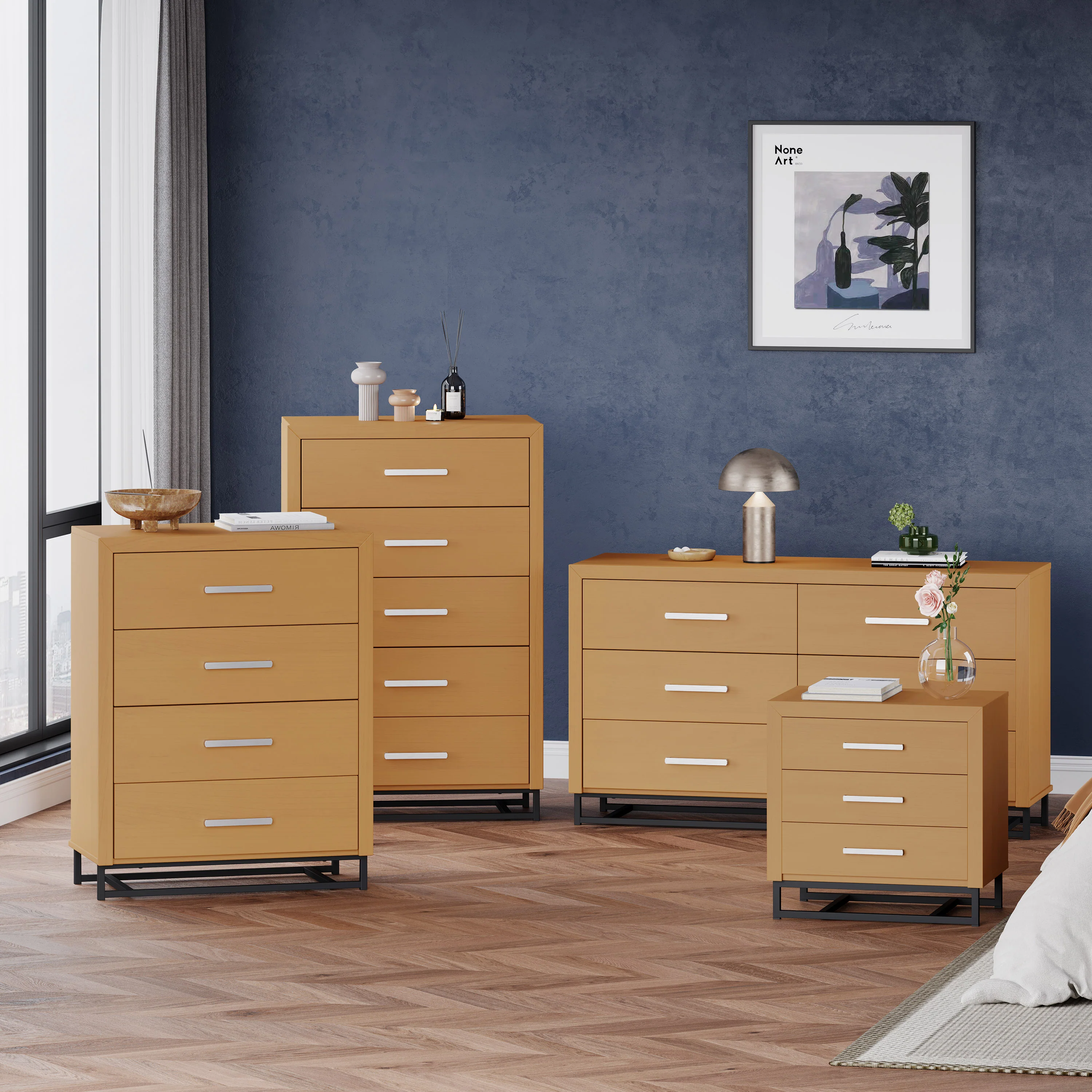 Borah Contemporary Faux Wood 4 Piece Bedroom Set - furnishings