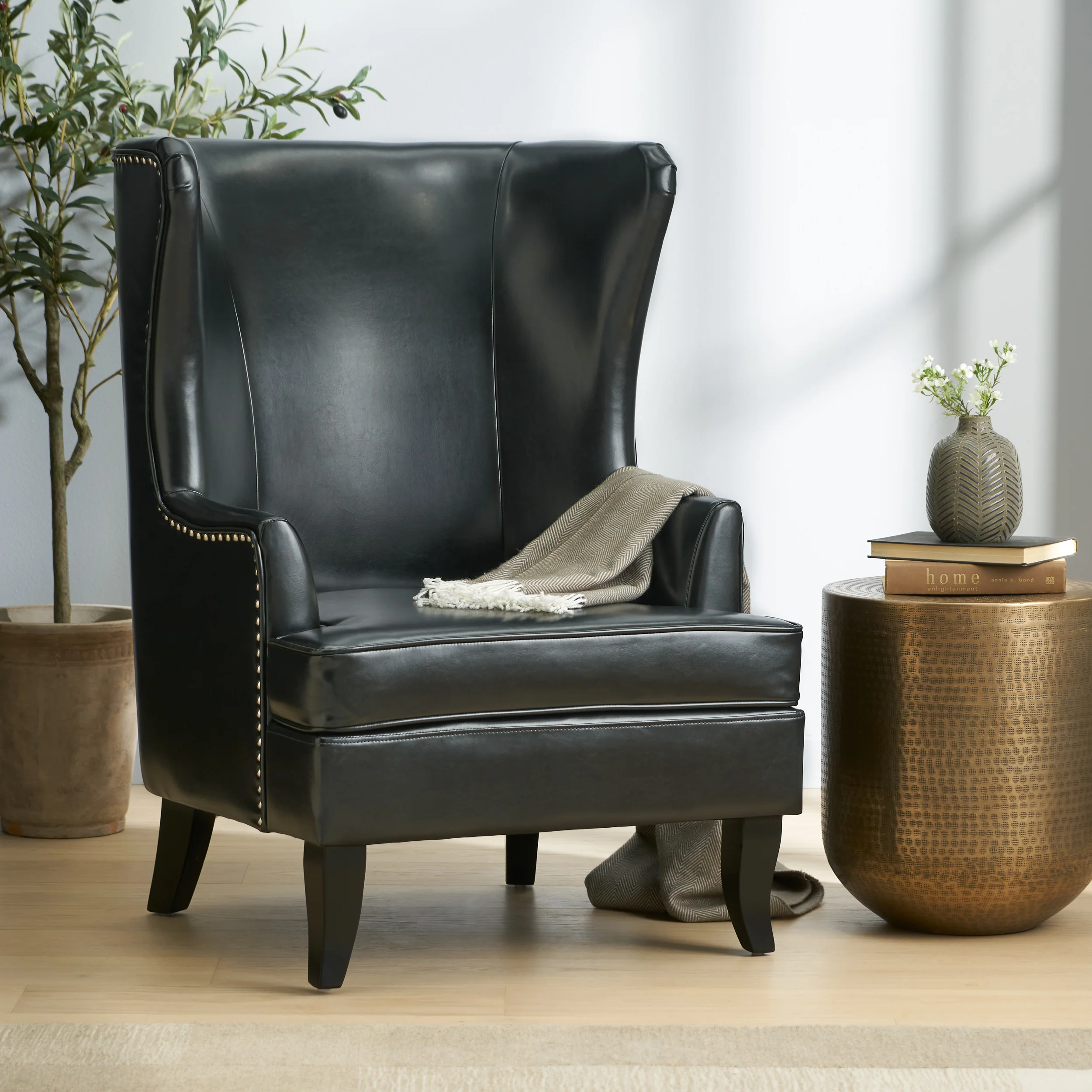 Jameson Leather High Back Wingback Armchair - furnishings