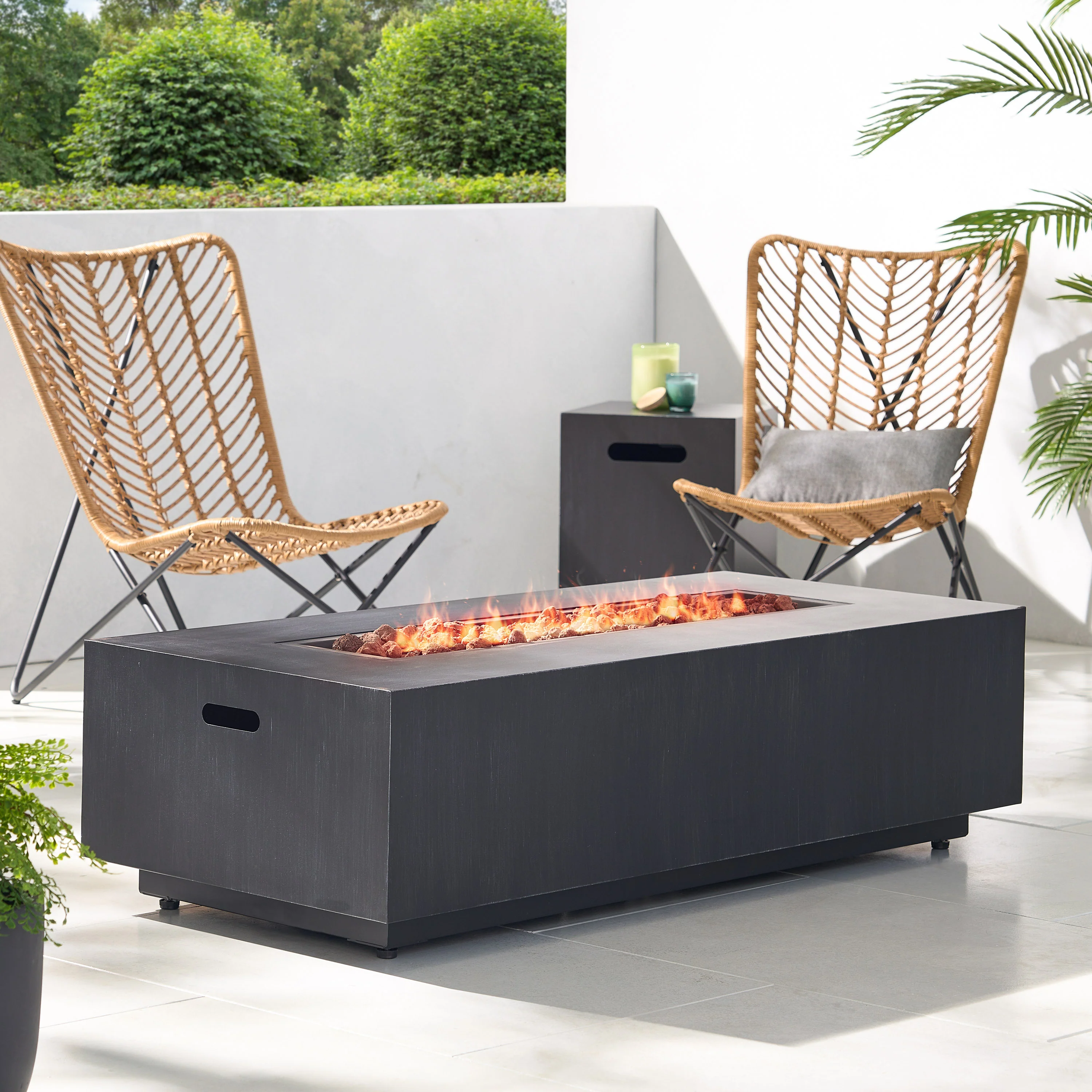 Jasmine Outdoor 50,000 BTU Rectangular Fire Pit with Tank Holder, Brushed Black - furnishings