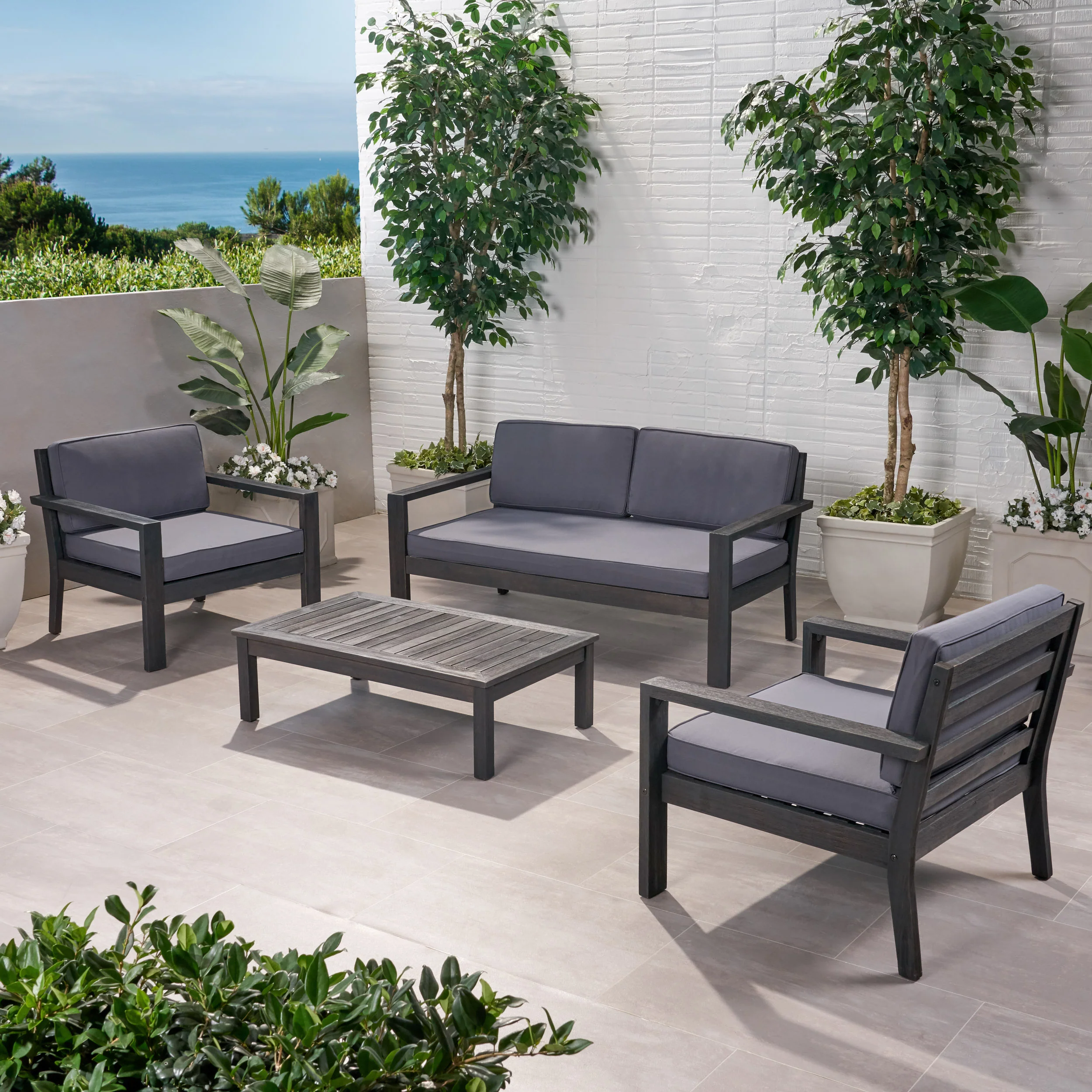 Joanne Outdoor 4 Seater Acacia Wood Chat Set with Cushions - furnishings