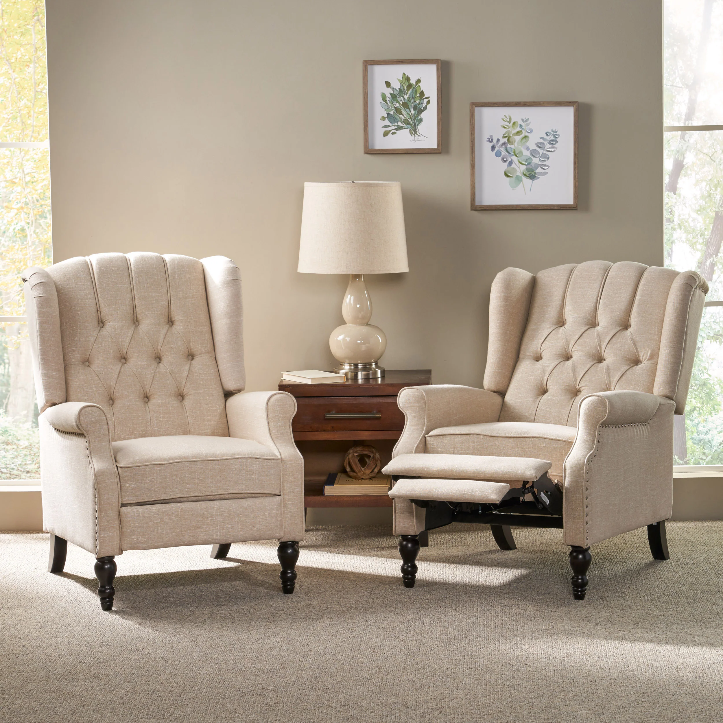 Elizabeth Contemporary Tufted Fabric Recliner (Set of 2) - furnishings