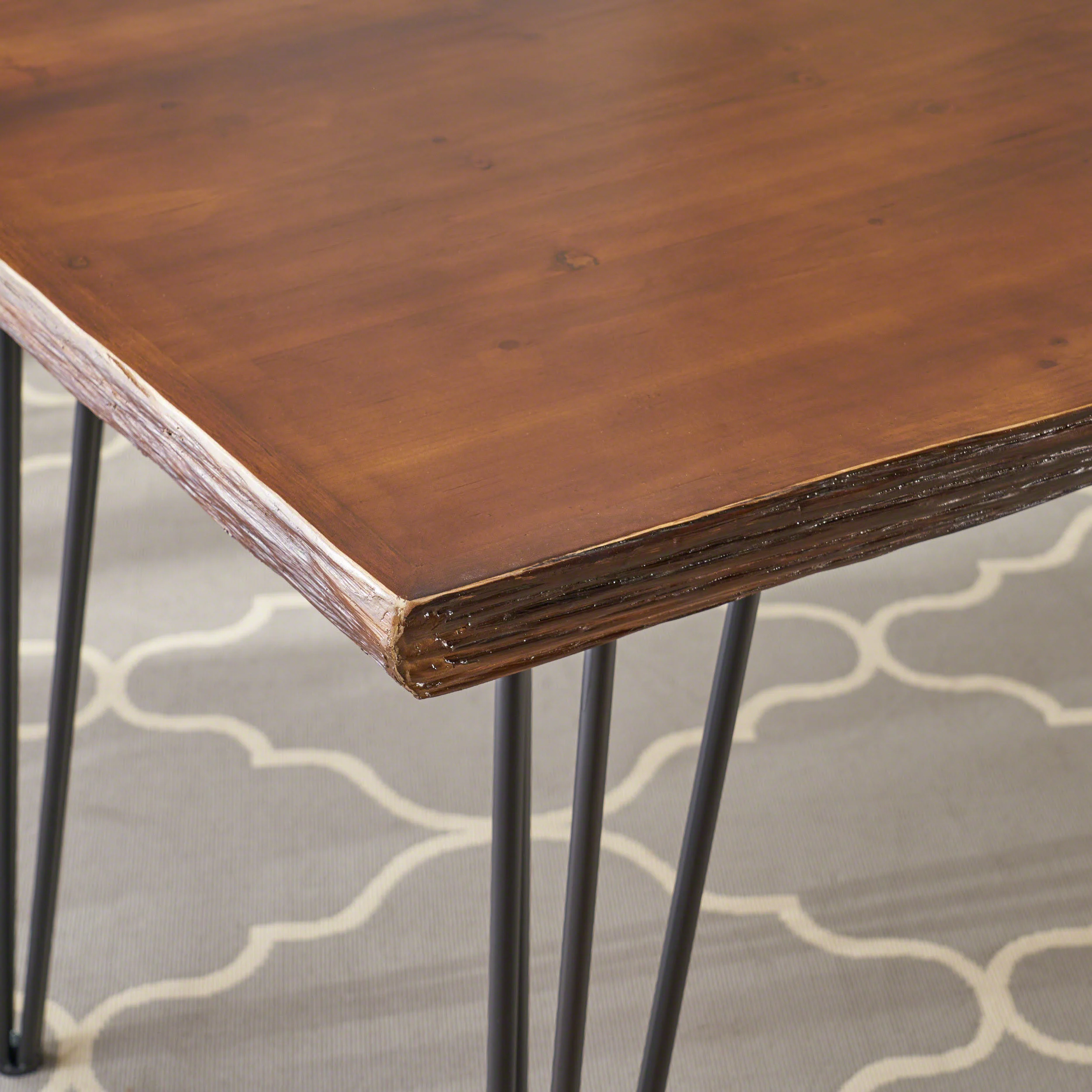 Kaia Modern Industrial Faux Live Edge Dining Table with Hairpin Legs, Natural and Black - furnishings