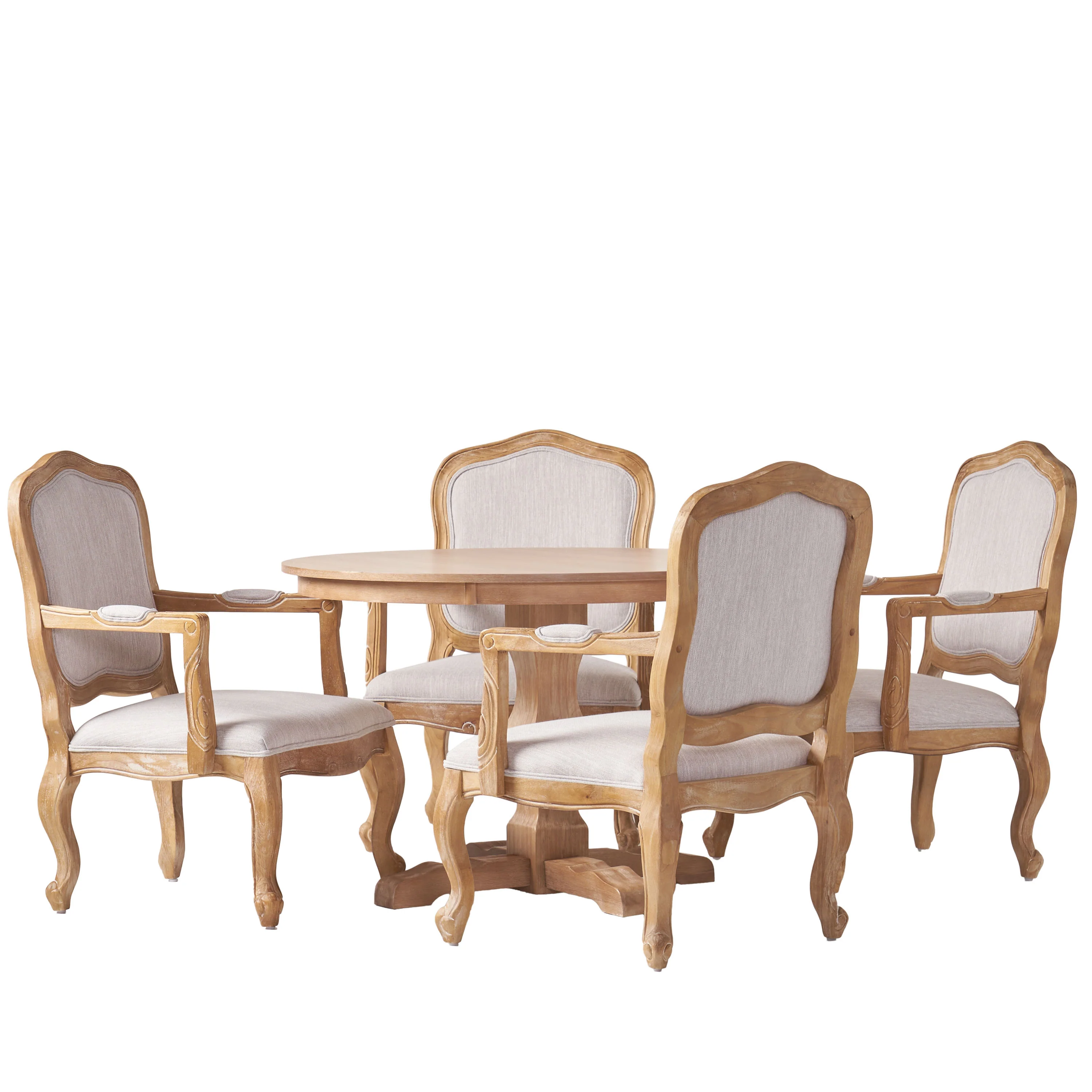 Absaroka French Country Fabric Upholstered Wood 5 Piece Circular Dining Set - furnishings